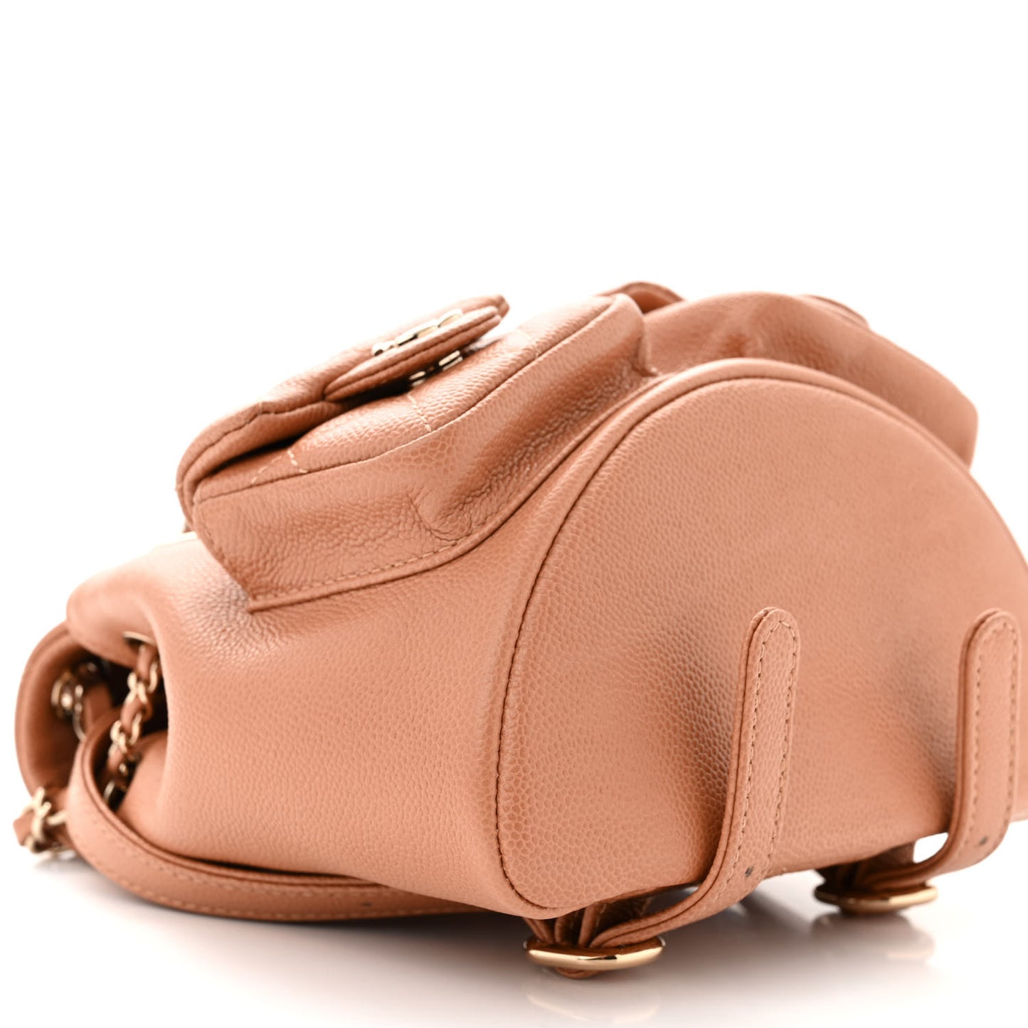 Shiny Caviar Quilted Small Duma Pockets Drawstring Backpack Dark Beige