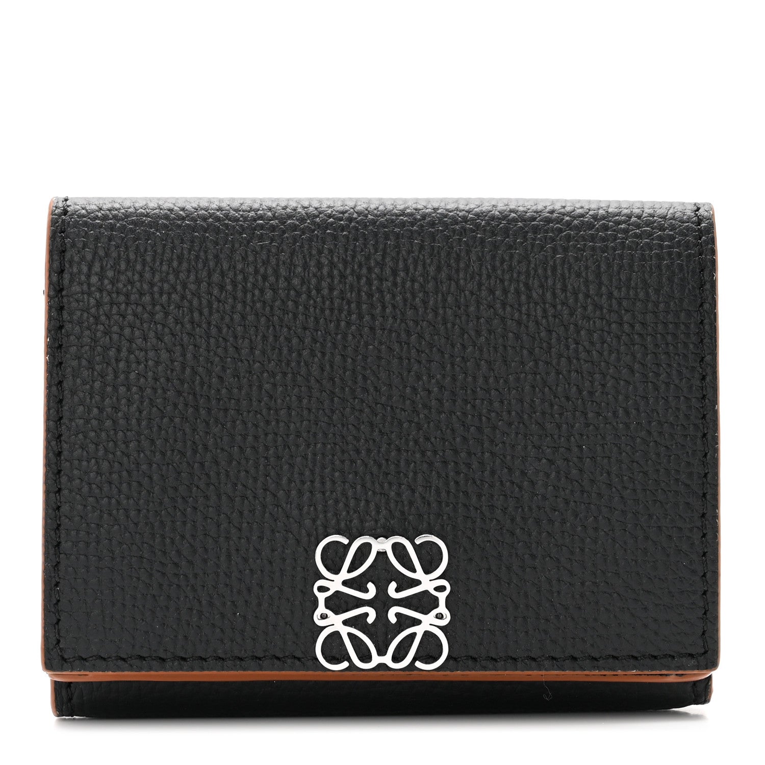 Loewe Grained Calfskin Anagram Trifold Wallet Black 1 of 7