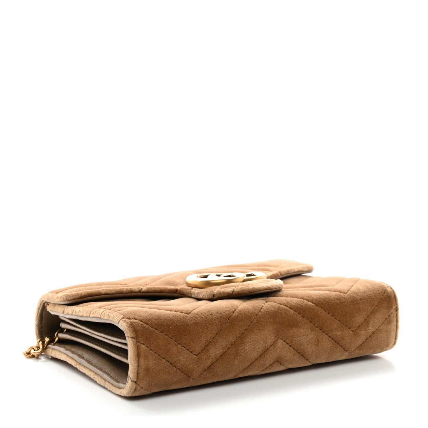Velvet Matelasse GG Marmont Chain Wallet Taupe