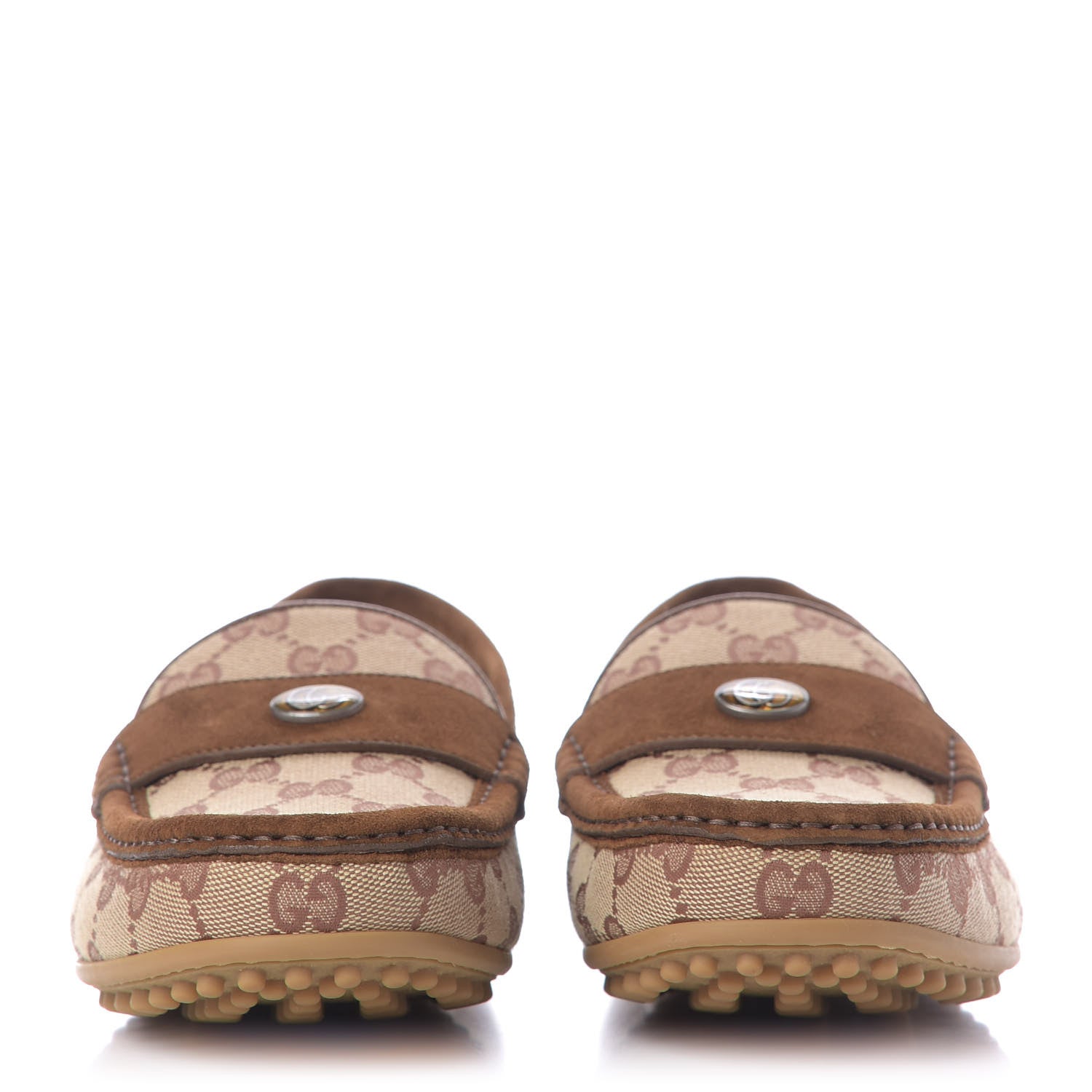 Gucci GG Monogram Suede Mens Driver Loafers 7 Beige Ruggine Cuir 2 of 12