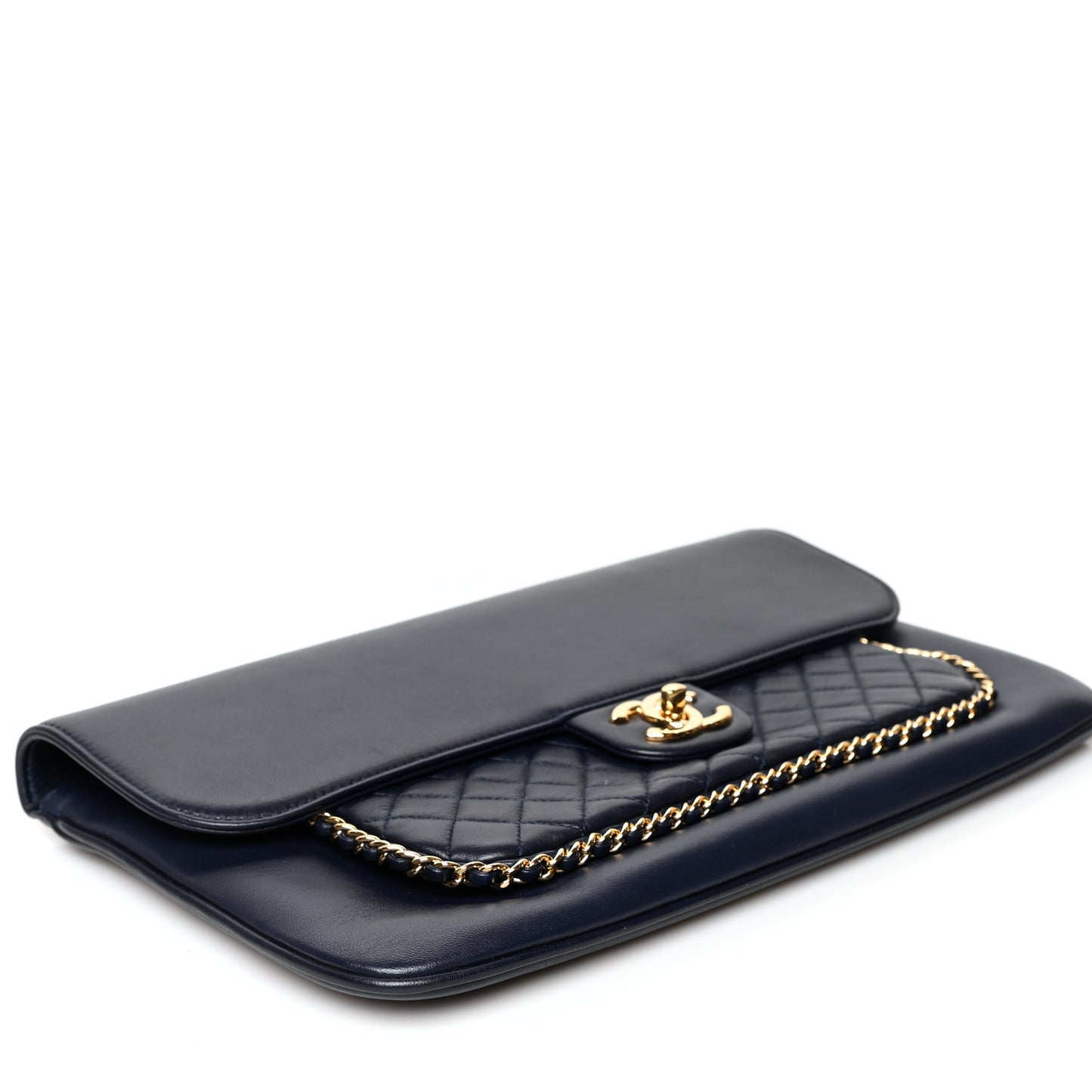 Lambskin Quilted CC Unchained Clutch Navy