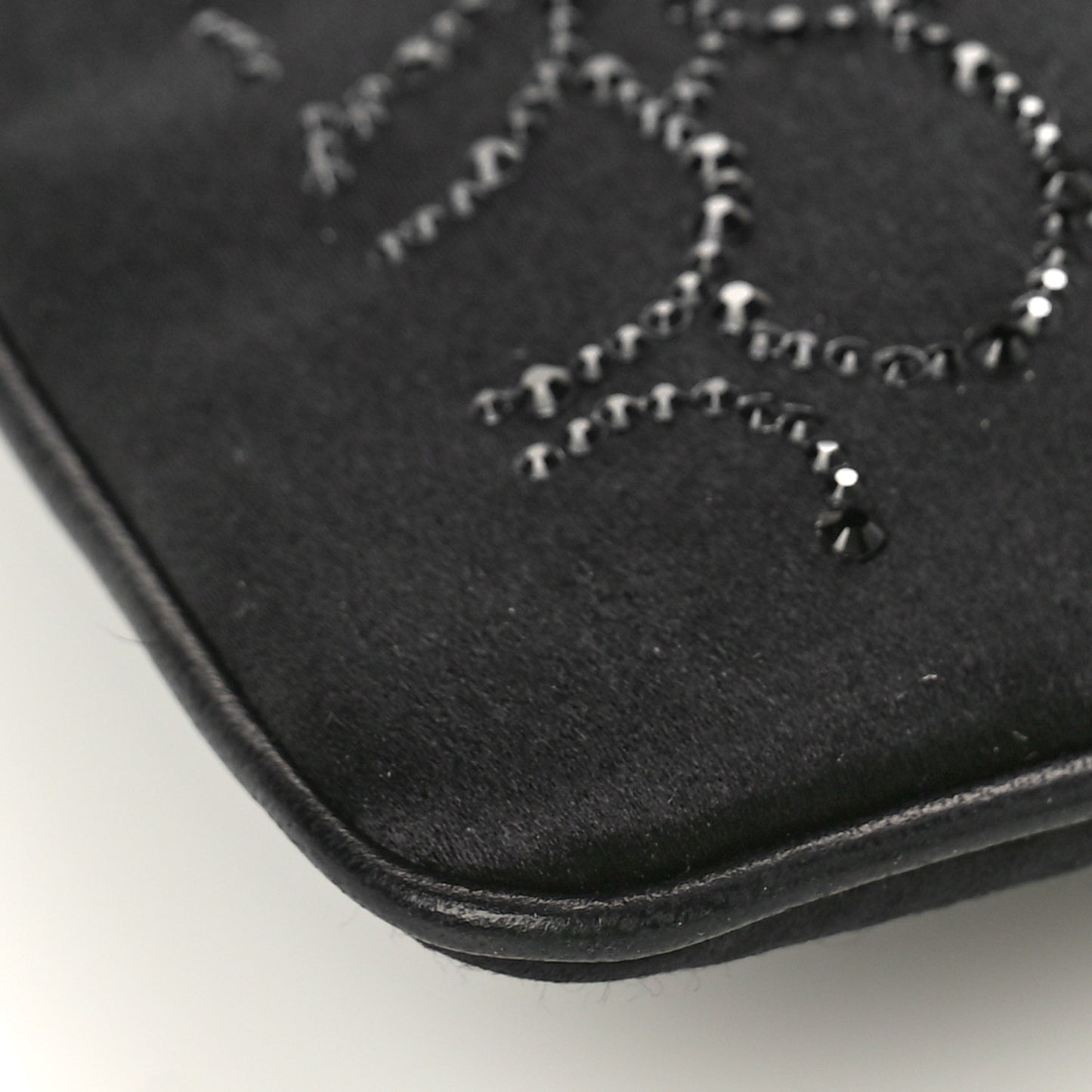 Satin Crystal Camellia Evening Bag Black