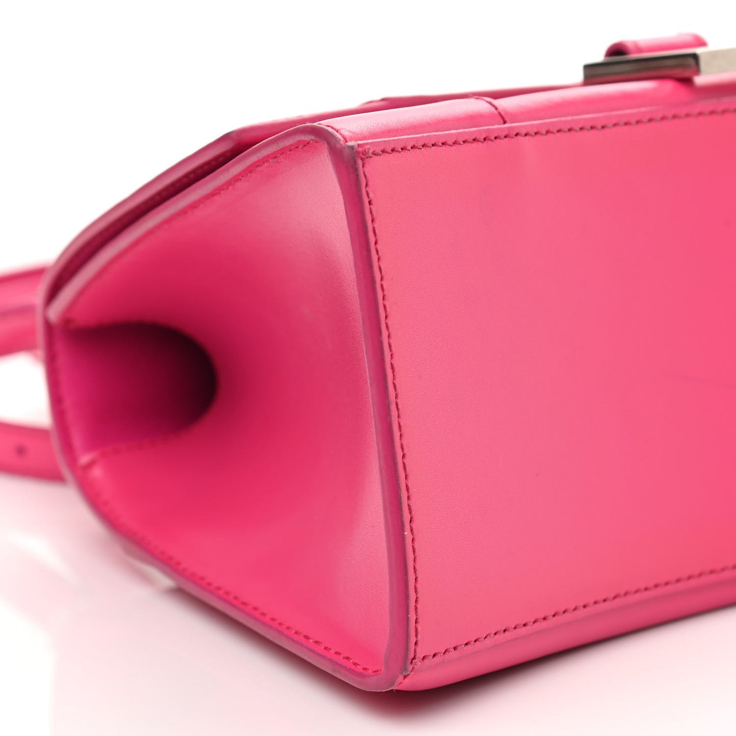 Shiny Box Calfskin Small Hourglass Top Handle Bag Acid Fuchsia