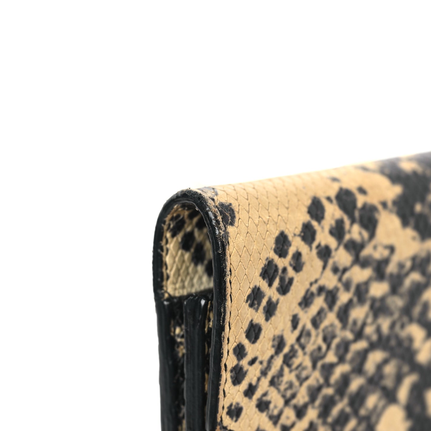 Calfskin Snakeskin Embossed Monogram Envelope Chain Wallet Beige Black