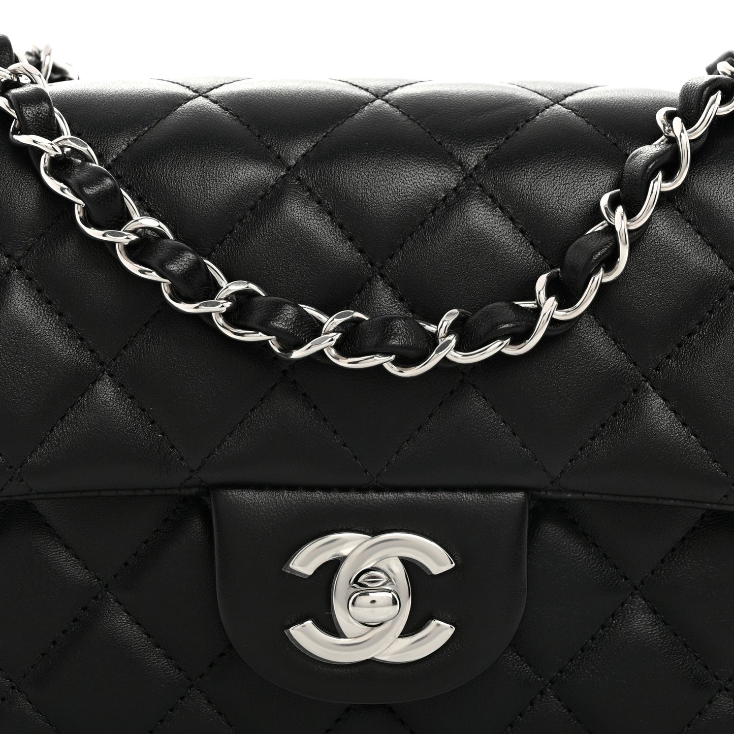 Lambskin Quilted Mini Rectangular Flap Black