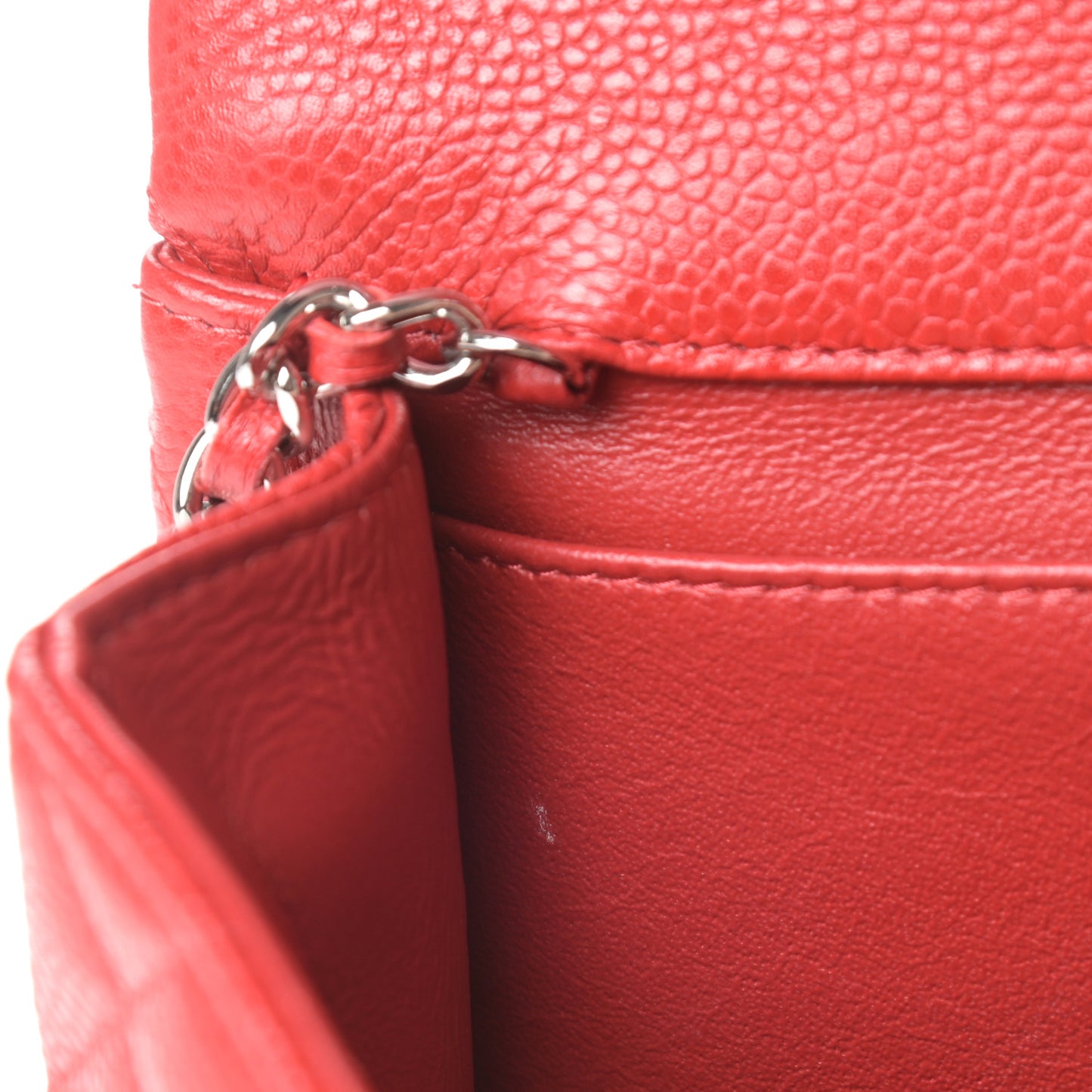 Caviar Quilted Clutch With Chain Flap Red