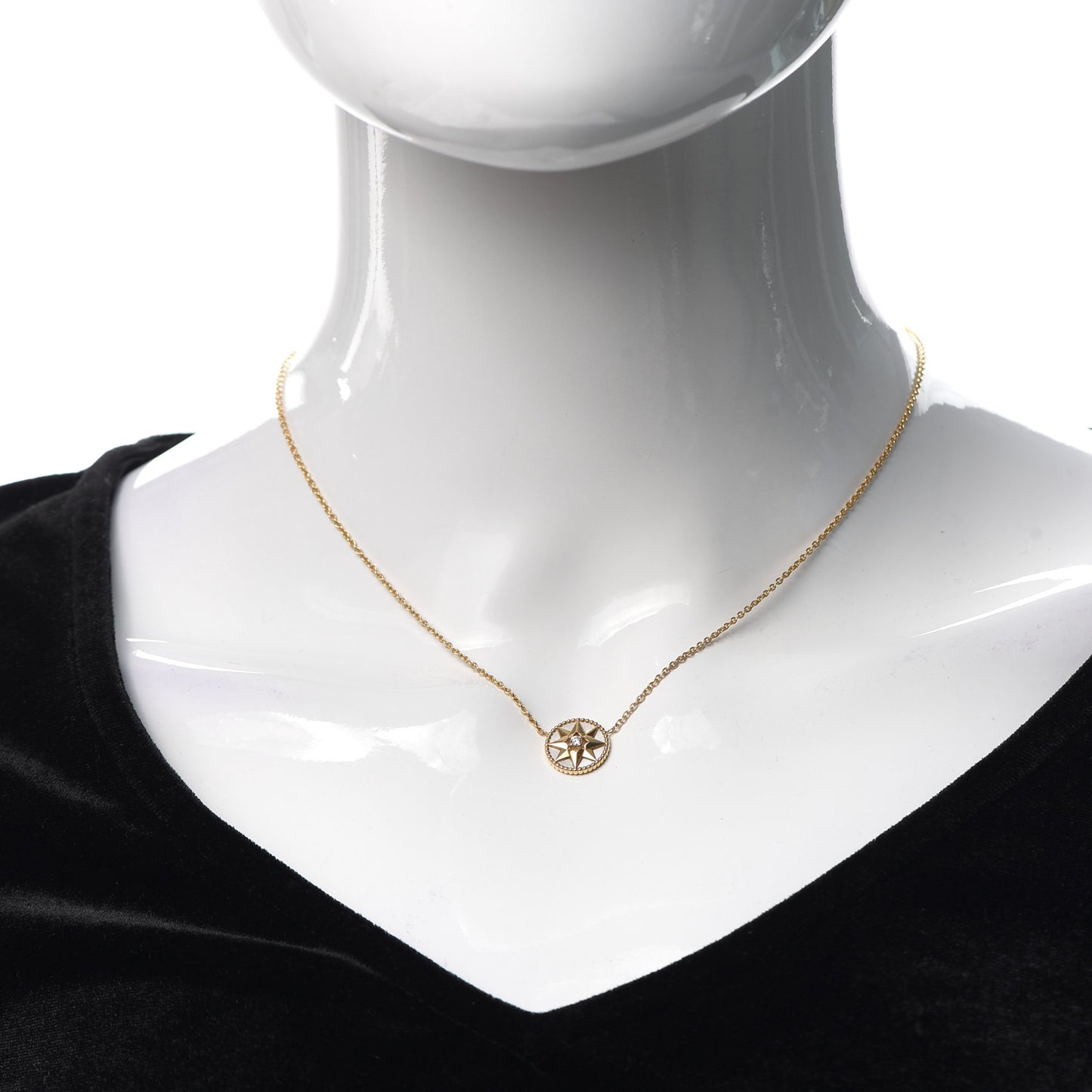 18K Yellow Gold Diamond Mother of Pearl Rose Des Vents Necklace