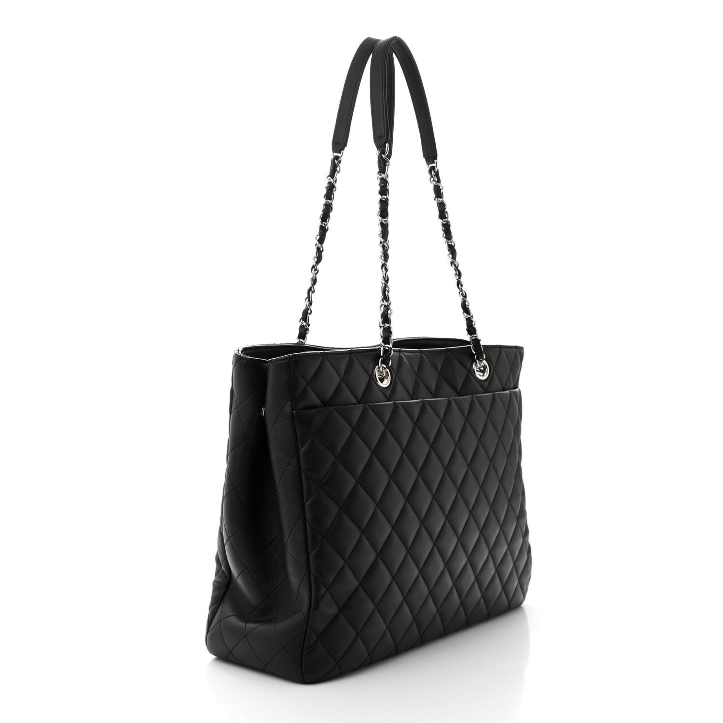 Calfskin Quilted Large Classic Shopping Tote Black