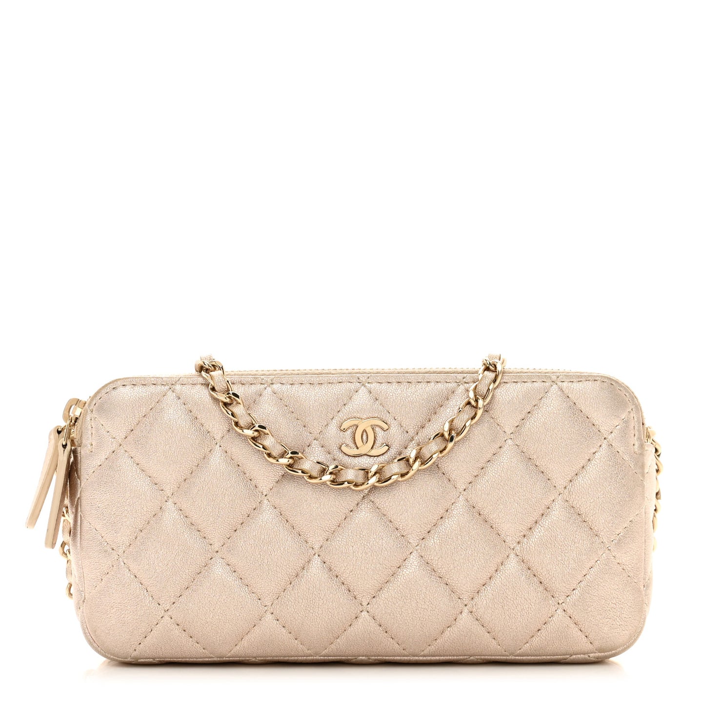 Metallic Lambskin Quilted Small Clutch With Chain Gold