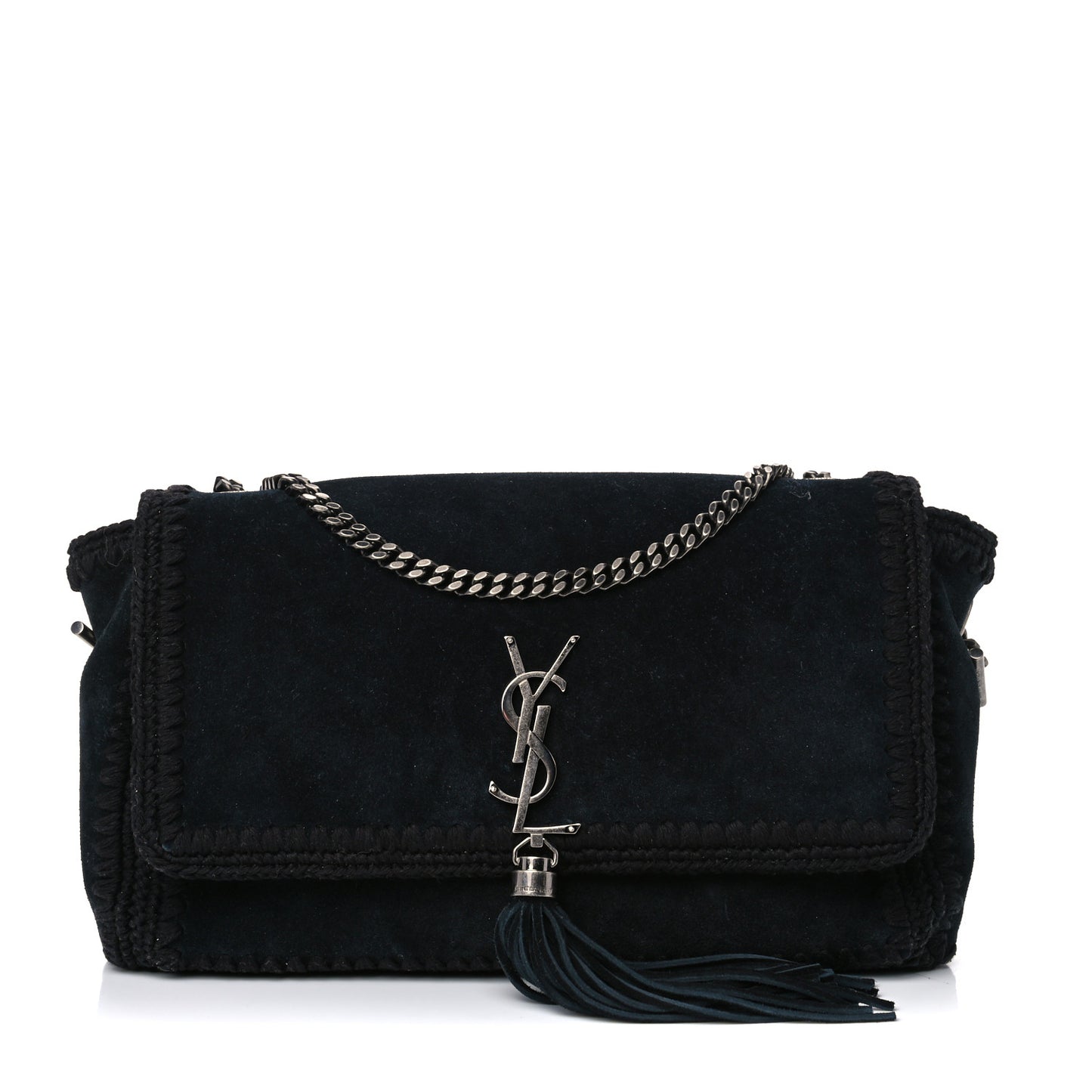 Suede Monogram Medium Kate Whipstitch Shoulder Bag Black