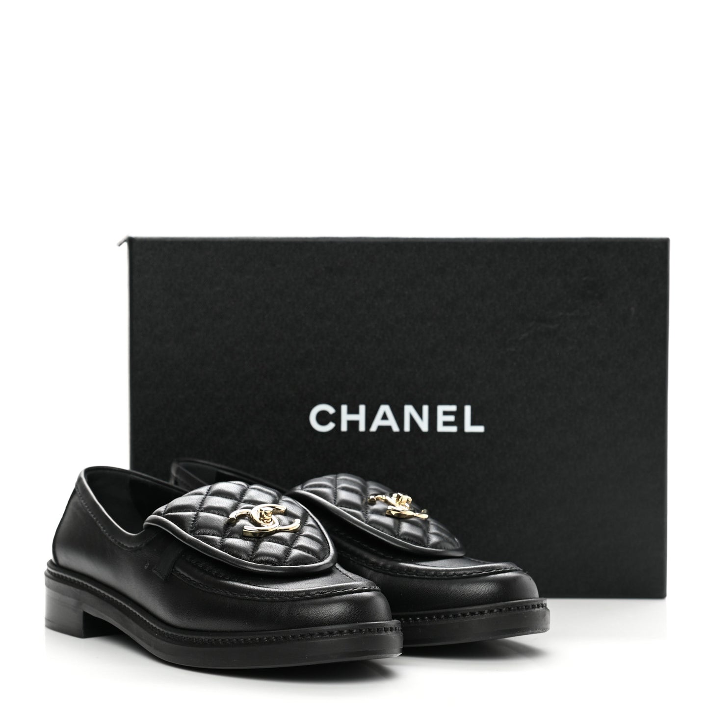 Lambskin Quilted CC Turnlock Loafers 38 Black