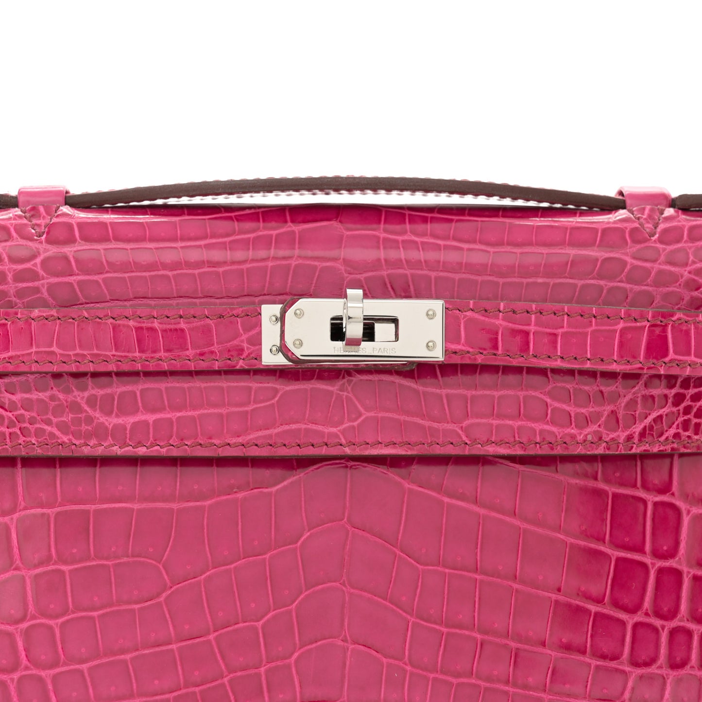 Shiny Niloticus Crocodile Kelly Pochette Fuchsia