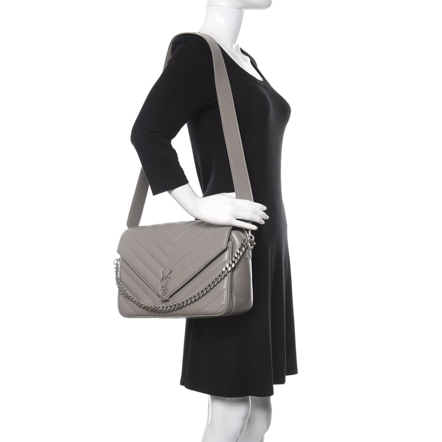 Calfskin Y Quilted Monogram Loulou Shoulder Bag Pearl Grey