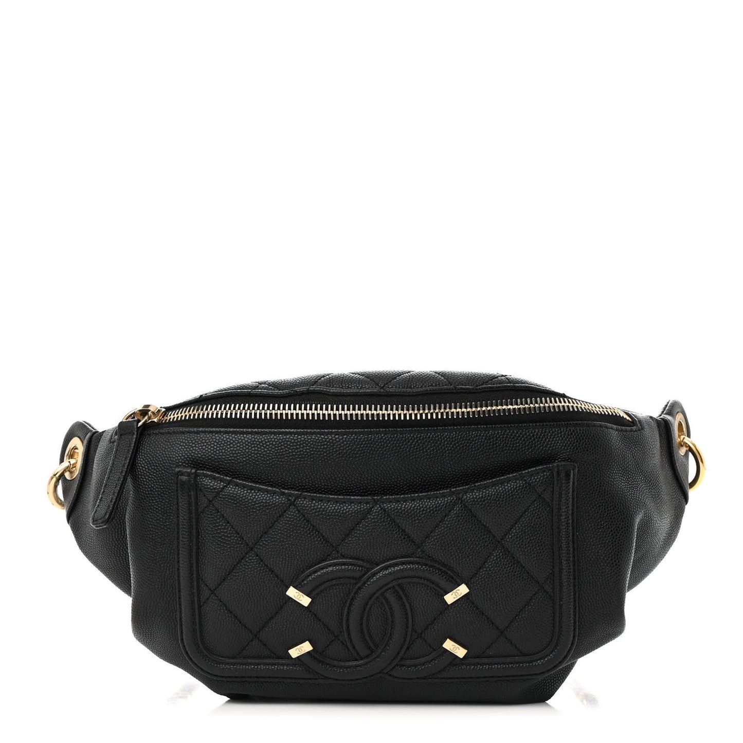 Caviar Quilted Filigree Waist Bag Black