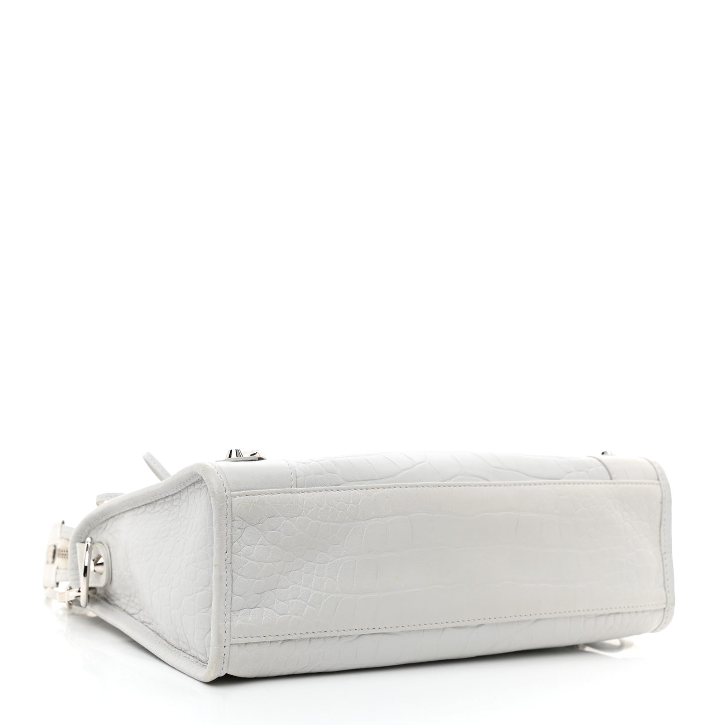 Matte Supple Lambskin Crocodile Embossed Classic Silver Hardware S City White
