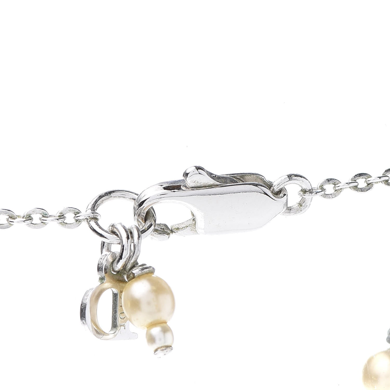 Christian Dior Pearl Star Logo Charm Necklace Silver 7 of 7