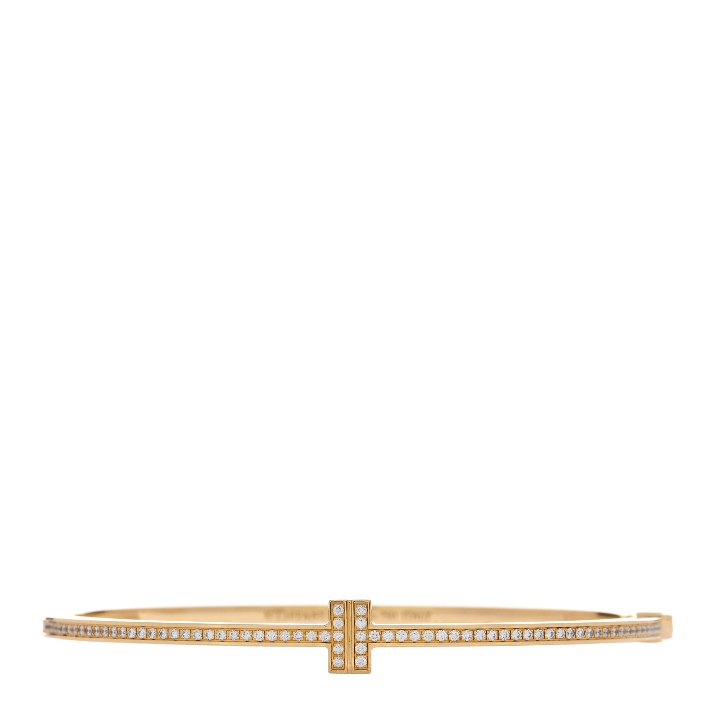 18K Yellow Gold Diamond T Hinged Wire Bangle Bracelet