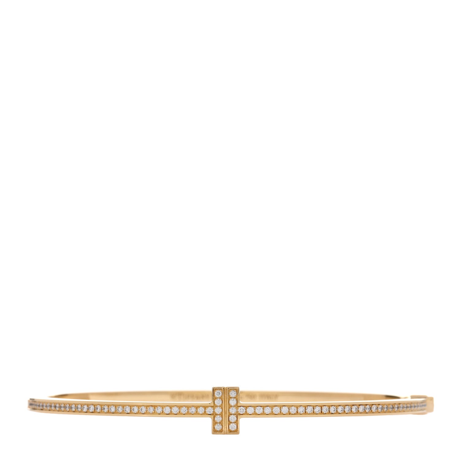 Tiffany 18K Yellow Gold Diamond T Hinged Wire Bangle Bracelet 1 of 3