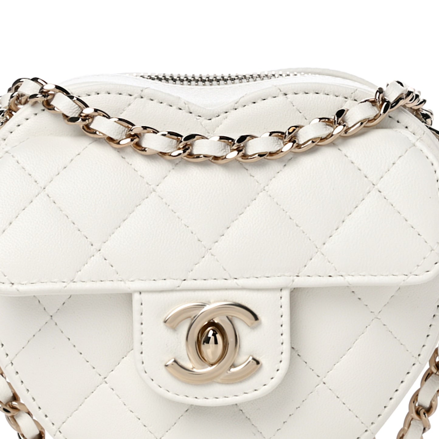 Lambskin Quilted CC In Love Heart Clutch With Chain White