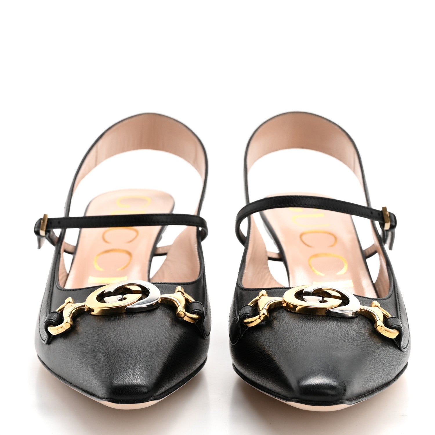 Gucci Malaga Kid Zumi Low Heel Slingback Pumps 37.5 Black 2 of 11