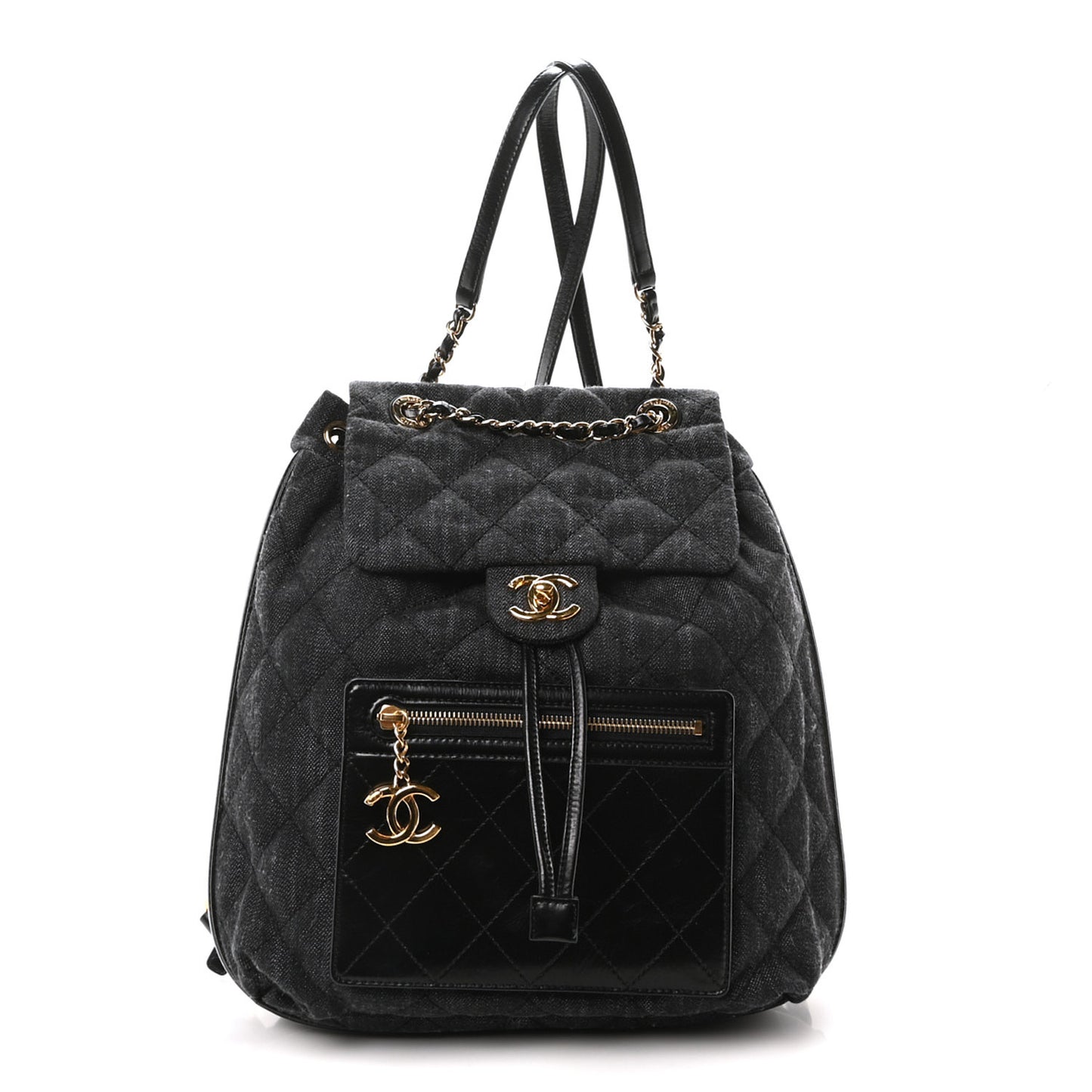 Denim Calfskin Quilted Backpack Black