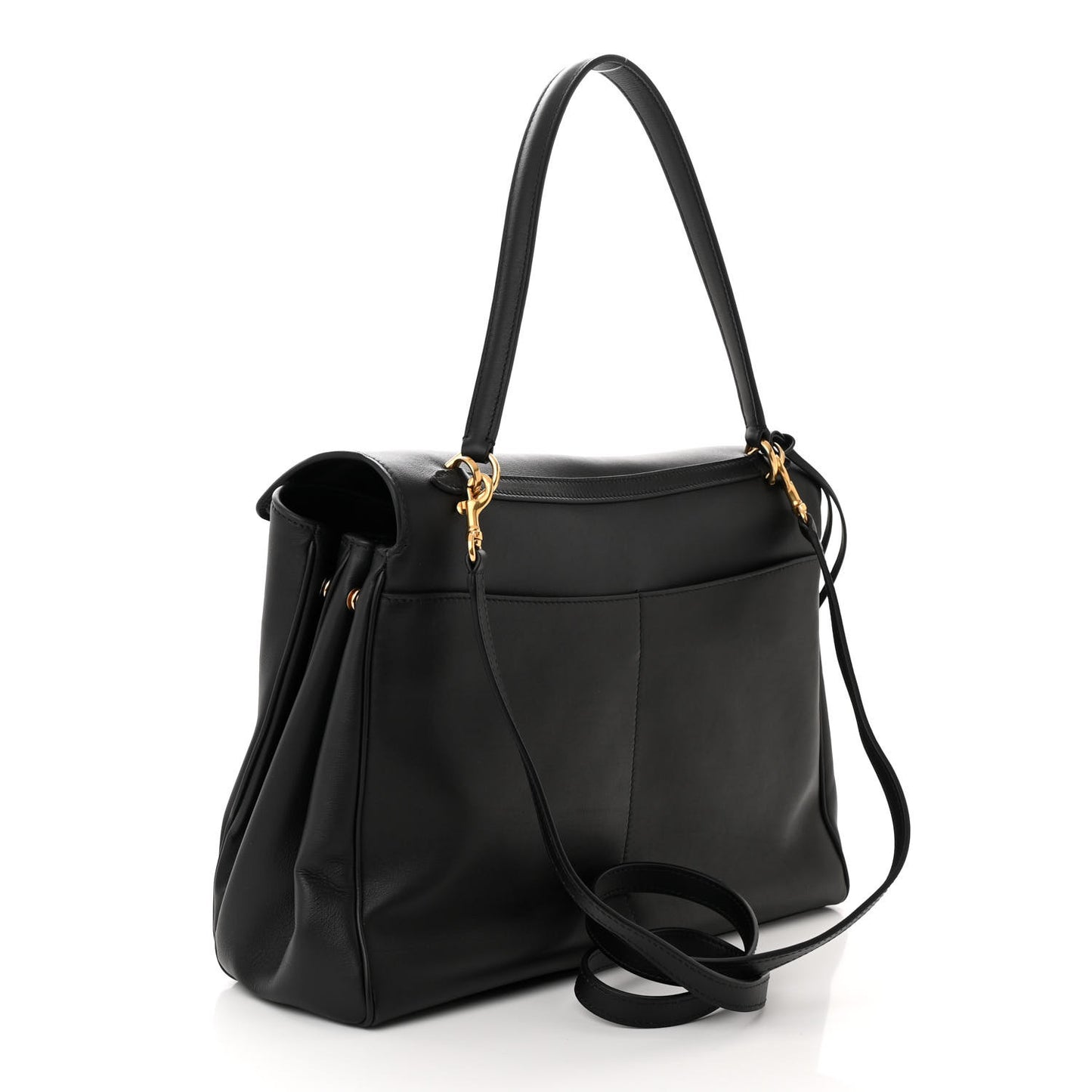 Natural Smooth Calfskin Medium Rodeo Top Handle Handbag Black
