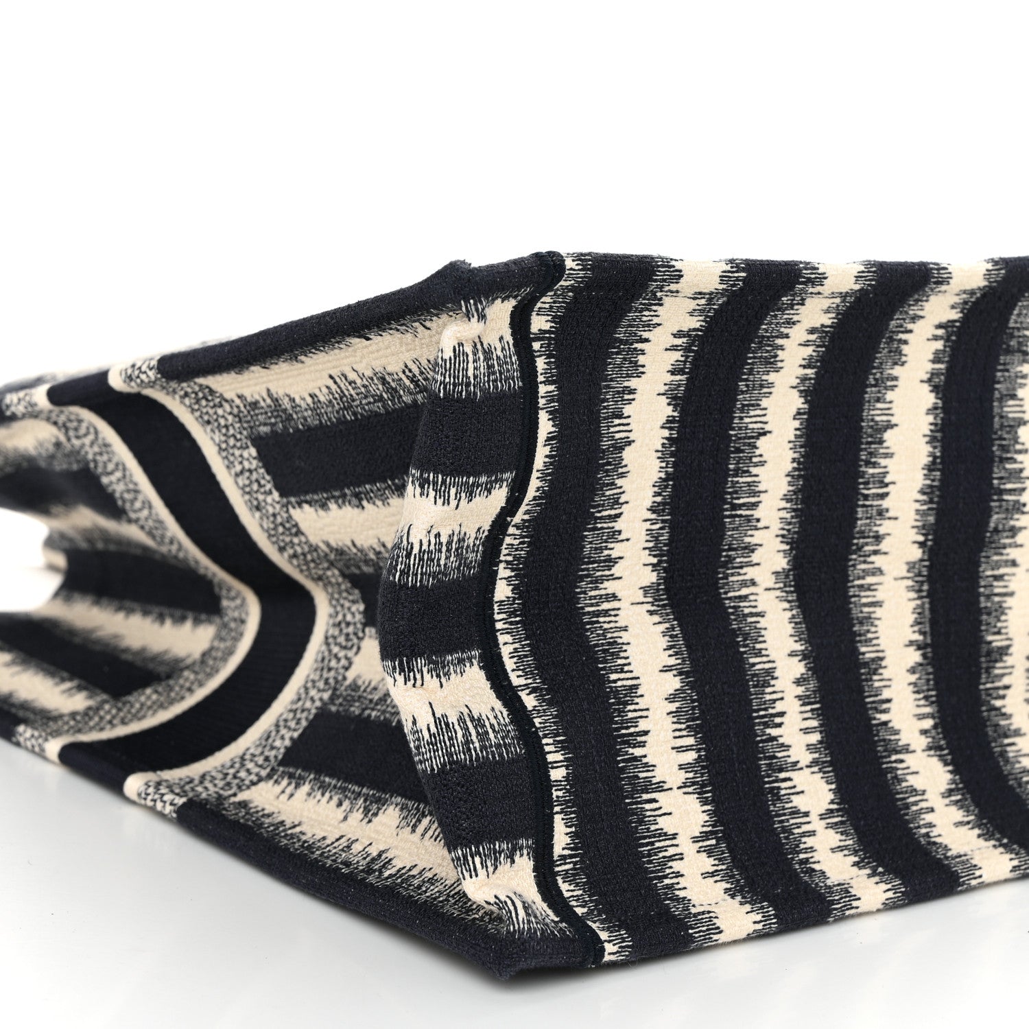 Christian Dior Canvas Embroidered Large Striped Book Tote Navy 9 of 12