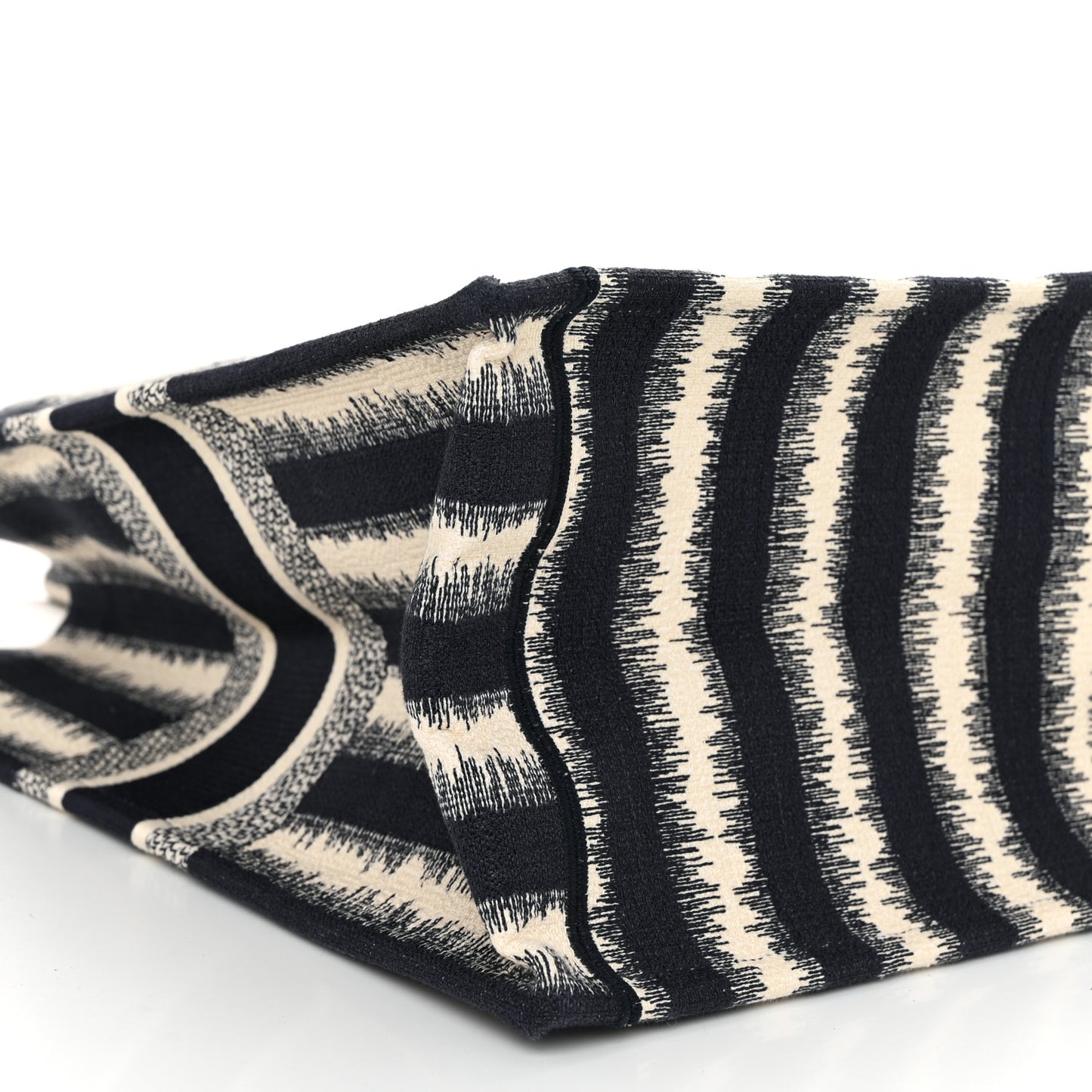 Canvas Embroidered Large Striped Book Tote Navy