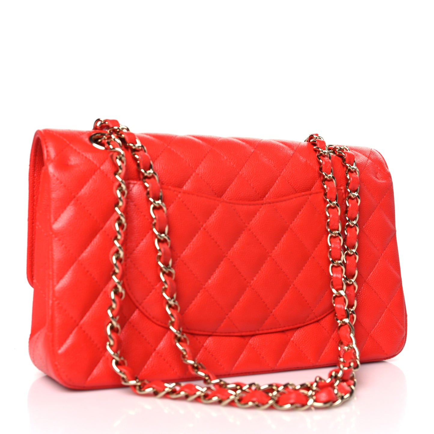 Caviar Quilted Medium Double Flap Red