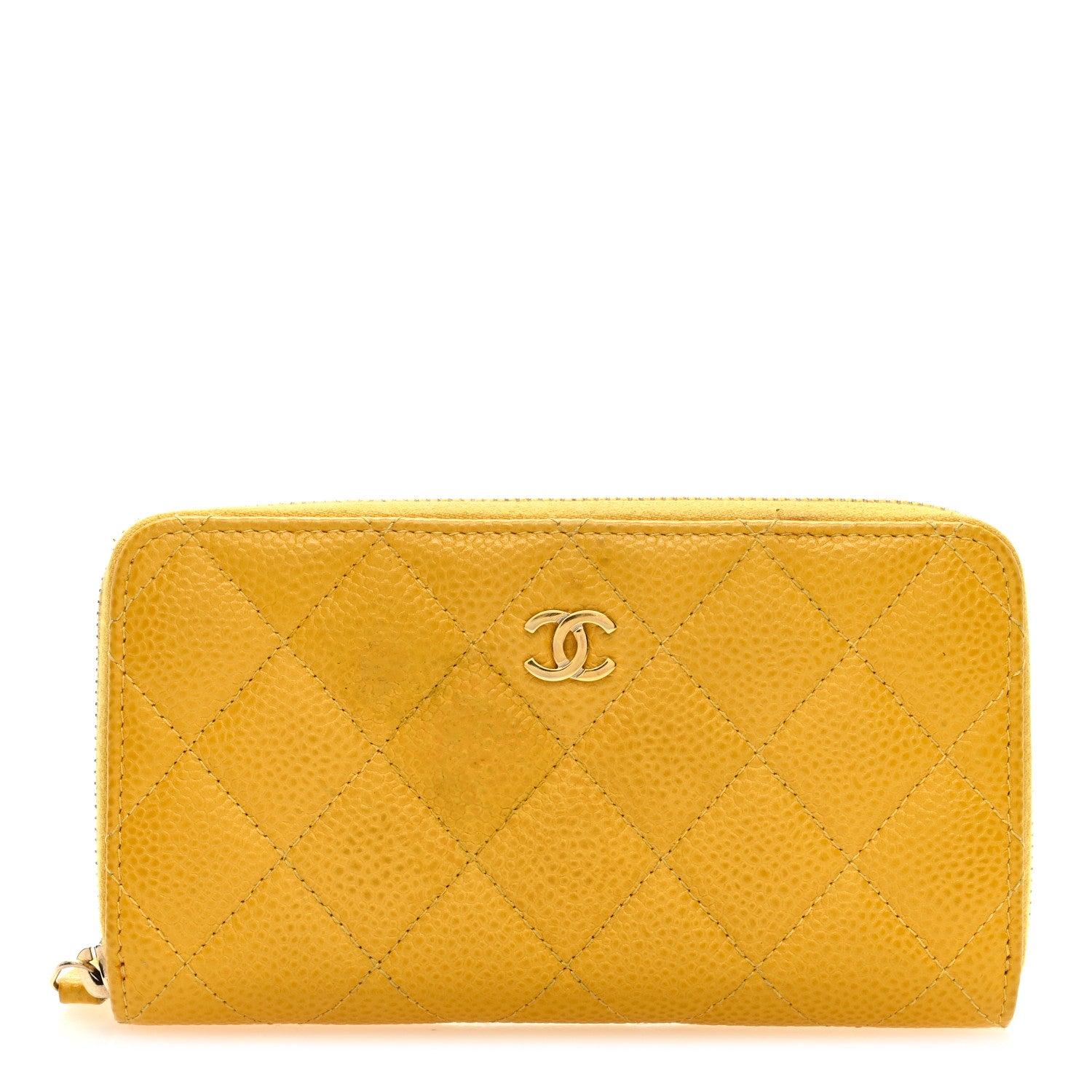 Chanel Caviar Quilted Medium Zip Around Wallet Yellow 1 of 10