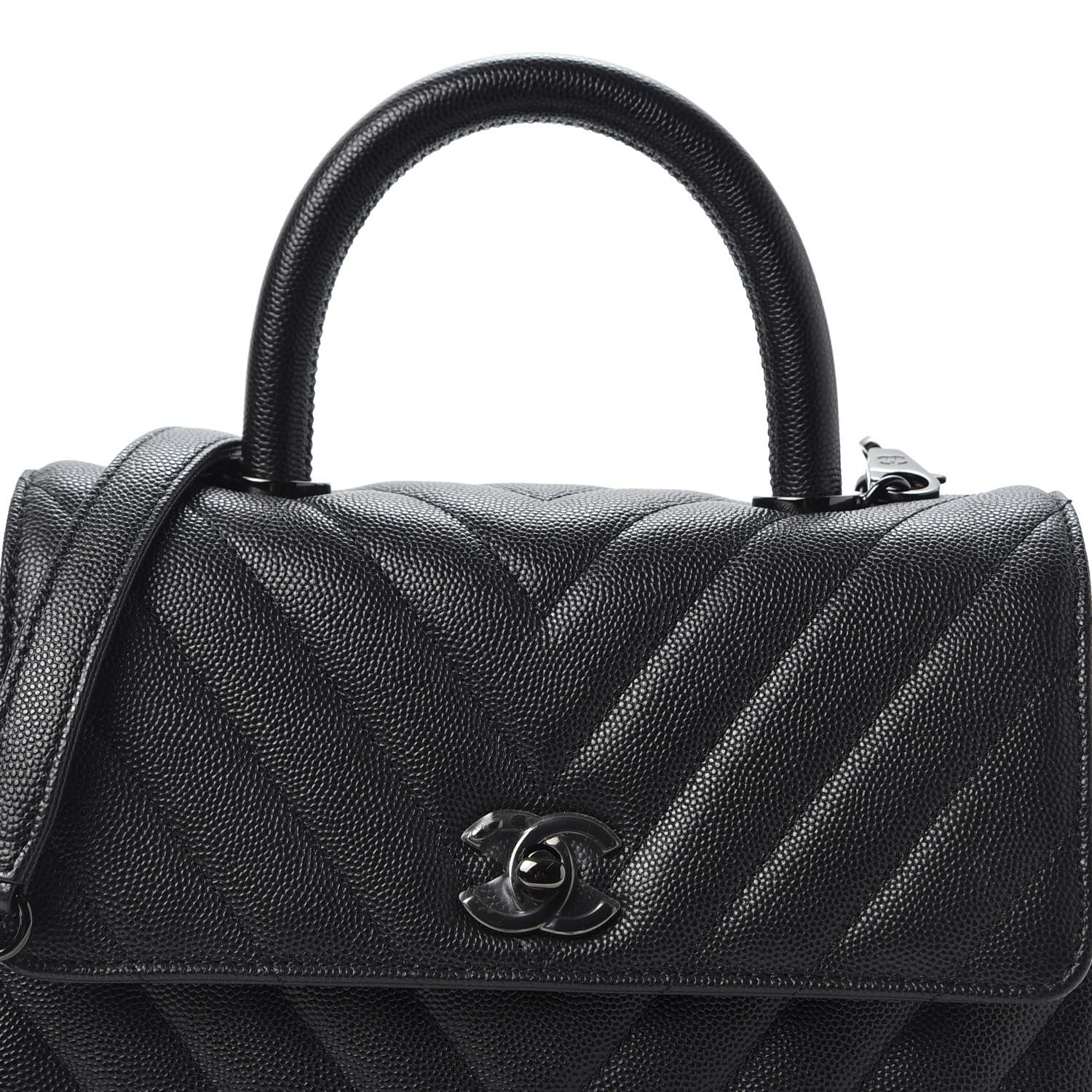 Chanel Caviar Chevron Quilted Mini Coco Handle Flap So Black 9 of 10