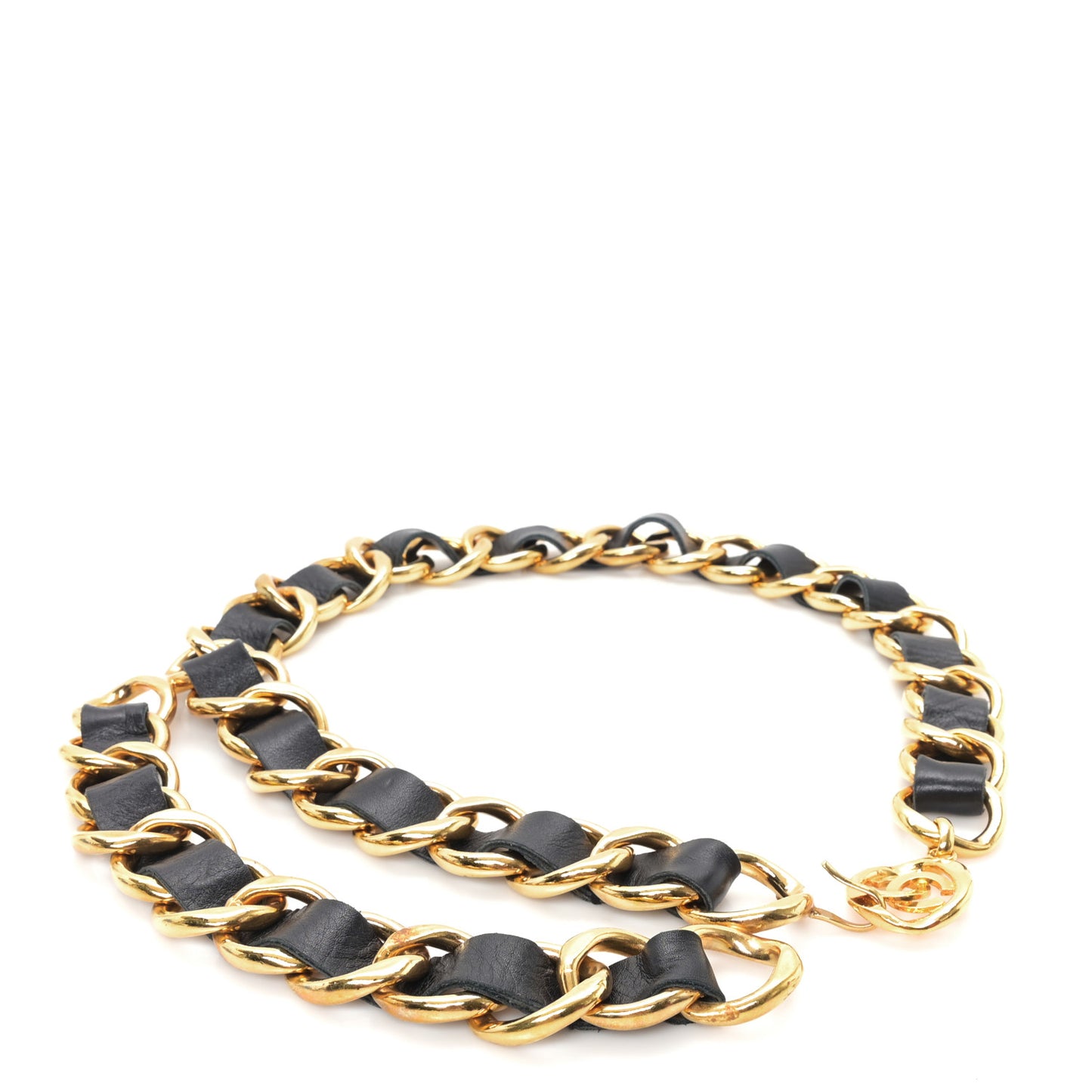 Lambskin Chain CC Medallion Belt Belt Black Gold