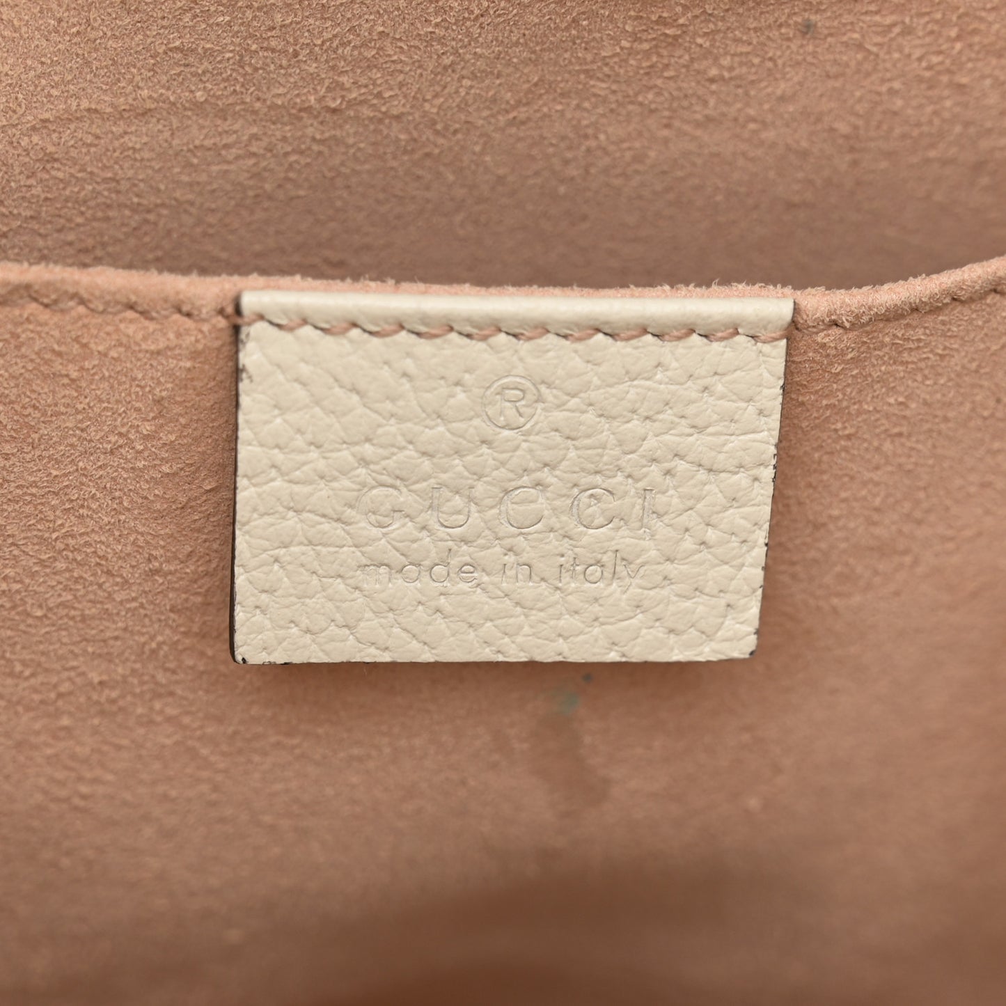 Glazed Textured Calfskin Web Small Ophidia Bucket Bag Mystic White