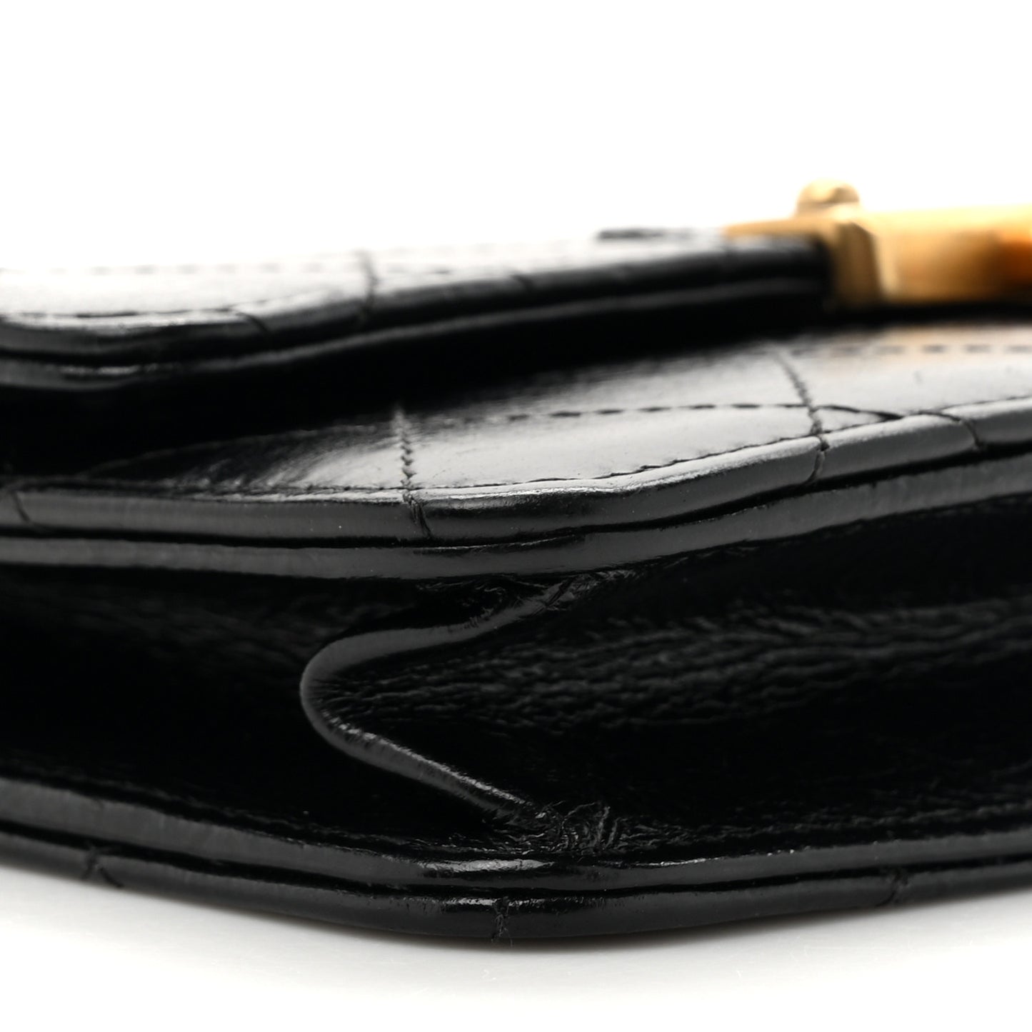 Goatskin Stitched Golden CC Wallet on Chain WOC Black