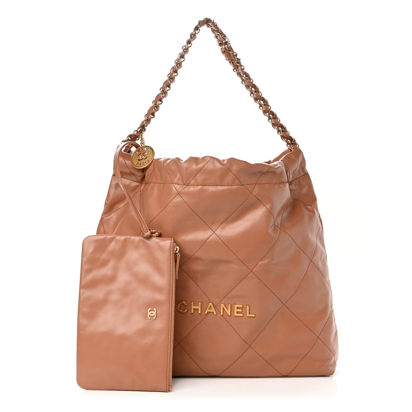 Shiny Calfskin Quilted Chanel 22 Camel