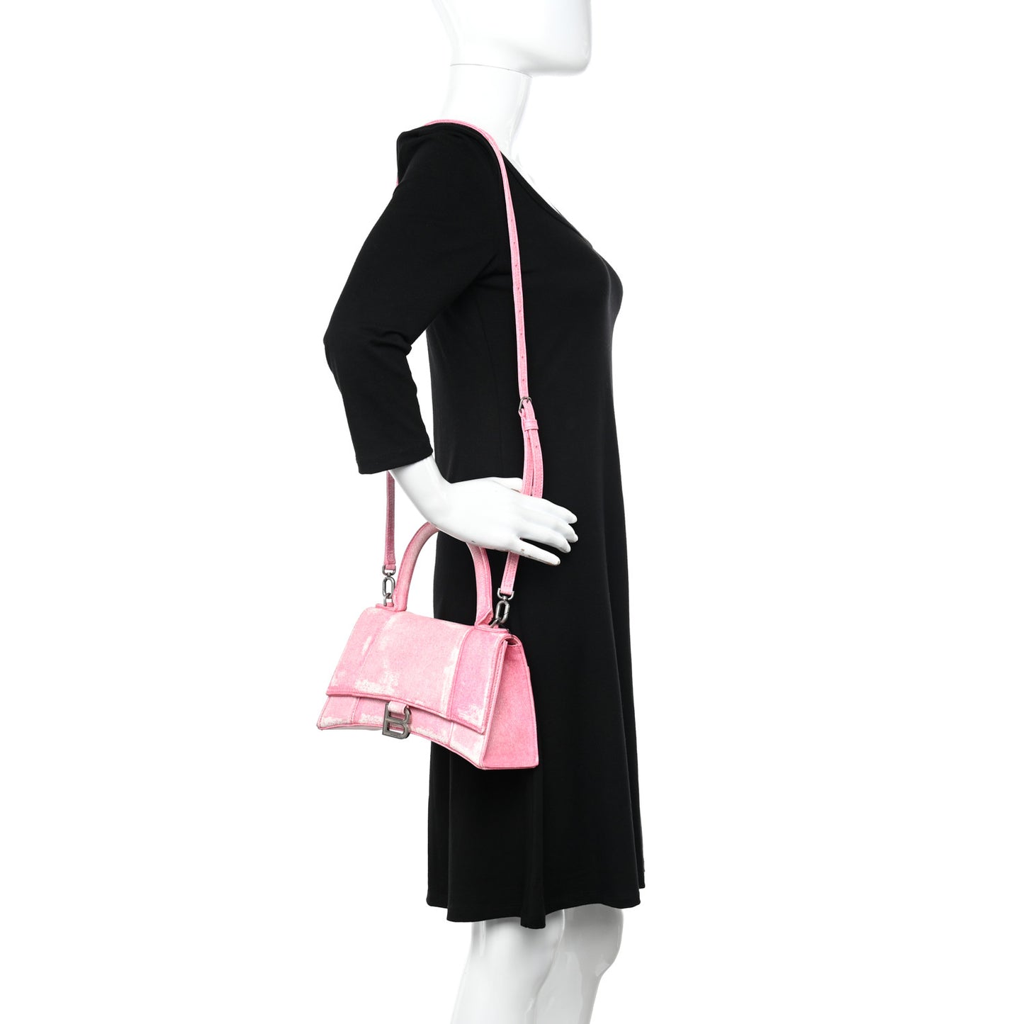 Nappa Denim Printed Small Hourglass Top Handle Bag Denim Pink