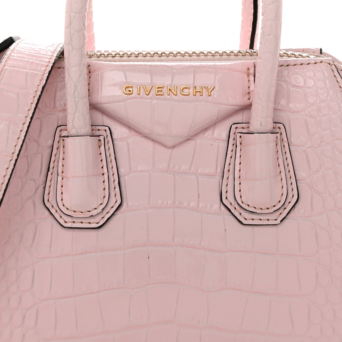 Calfskin Crocodile Embossed Mini Antigona Pink