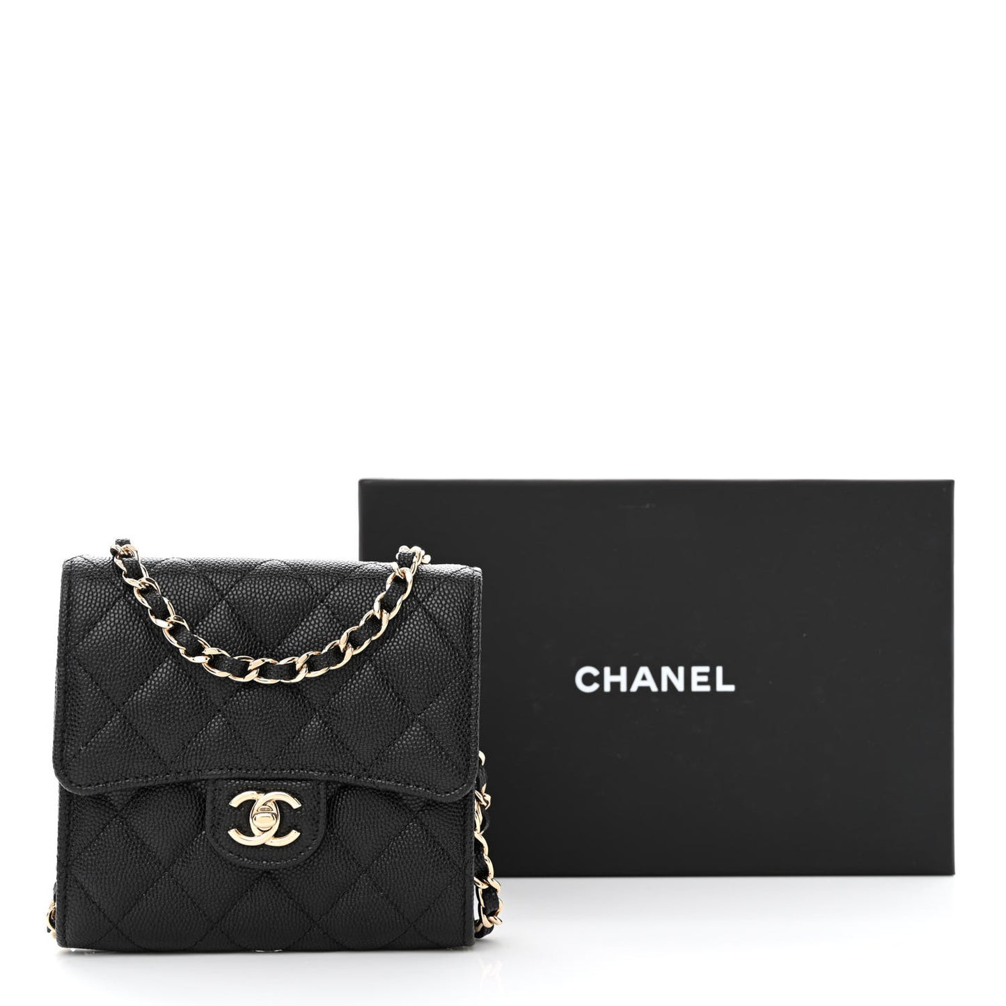 Caviar Quilted Clutch With Chain Bag Black