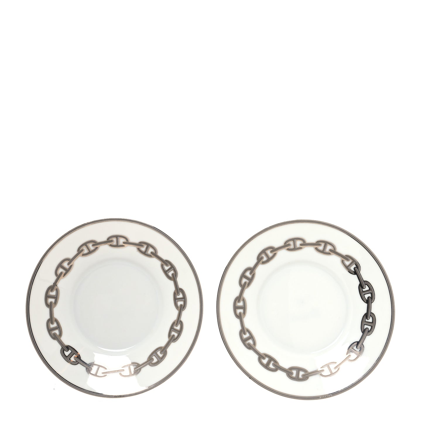 Porcelain Platinum Chaine d'Ancre Tea Cup and Saucer Set of 2