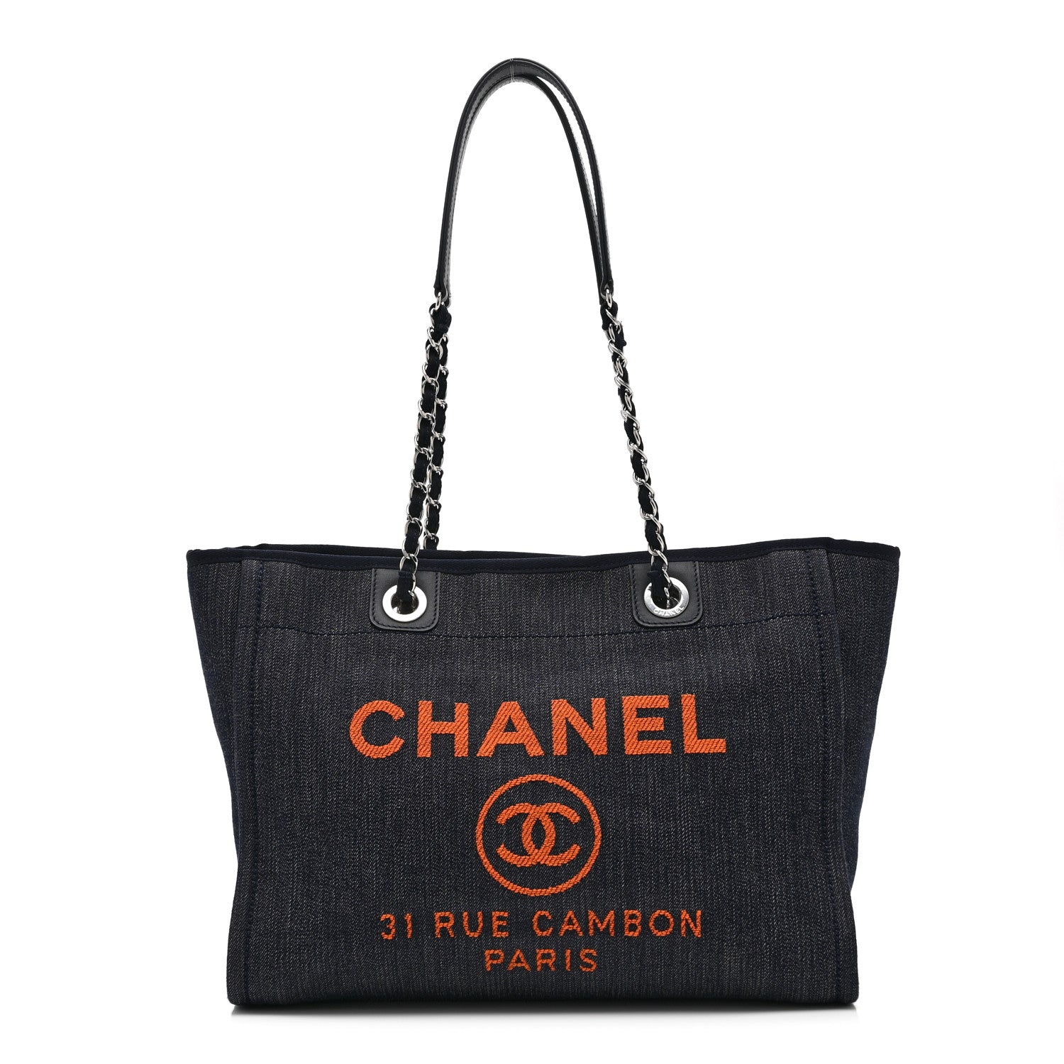 Chanel Denim Small Deauville Tote Blue Orange 1844428 – FASHIONPHILE