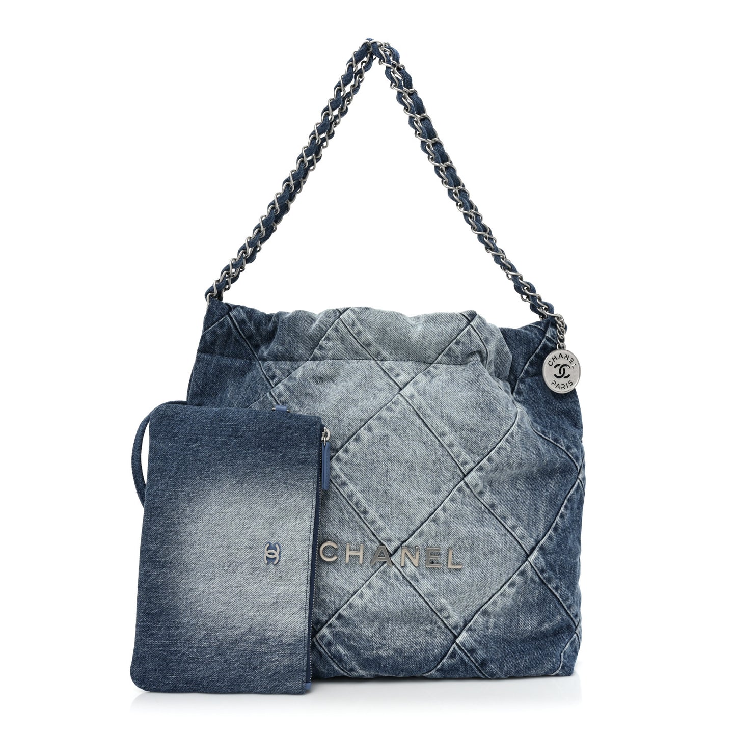 Denim Quilted Small Chanel 22 Blue