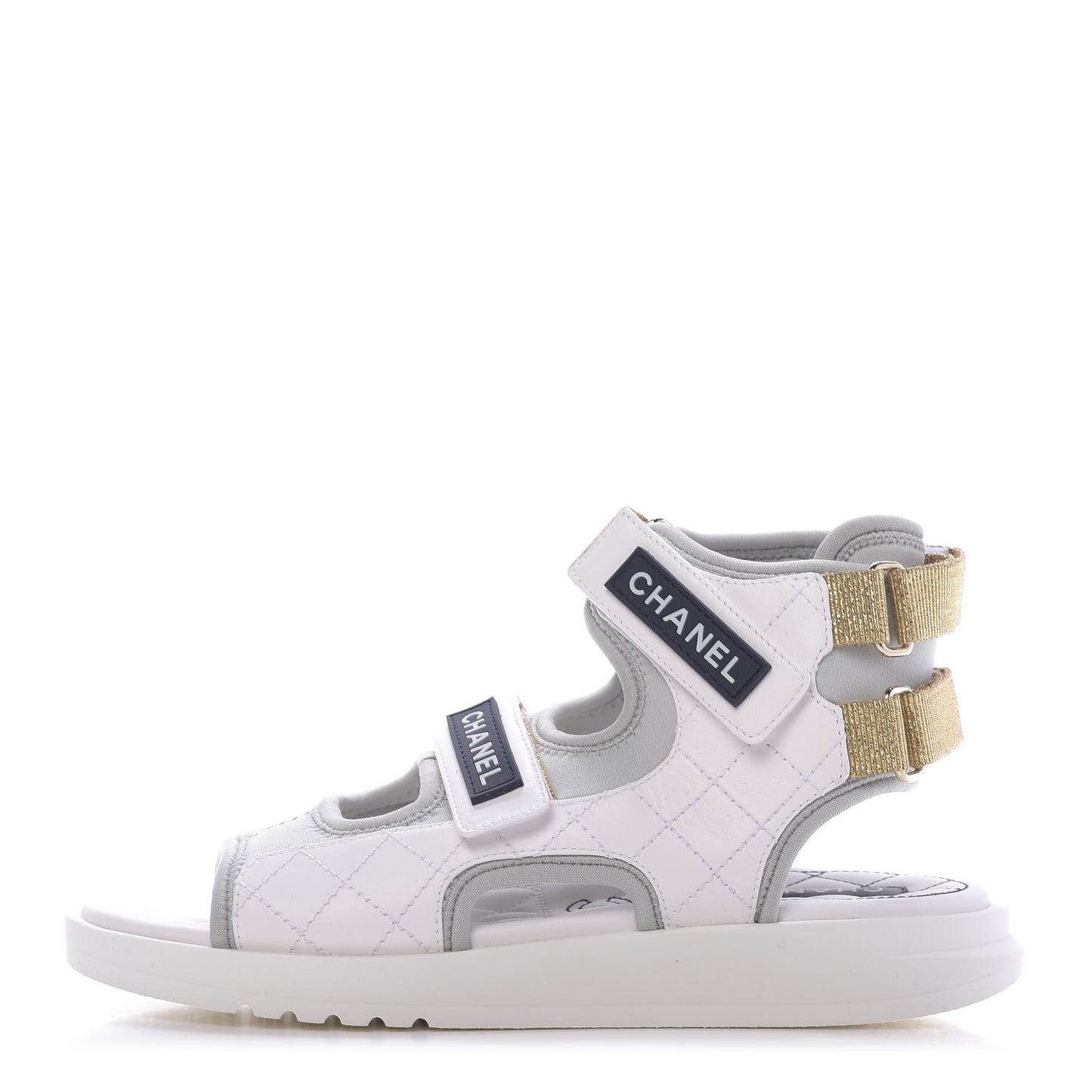 Goatskin Fabric Gladiator Sandals 37.5 White Light Grey Navy Blue