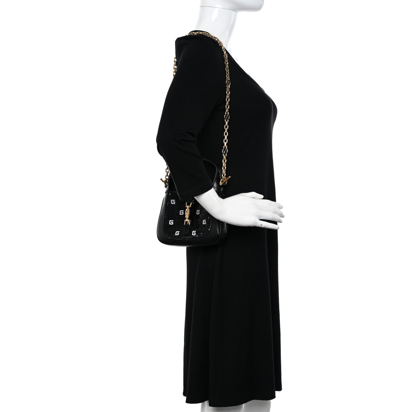 Lizard Sequin GG Monogram Mini Jackie 1961 Hobo Black White