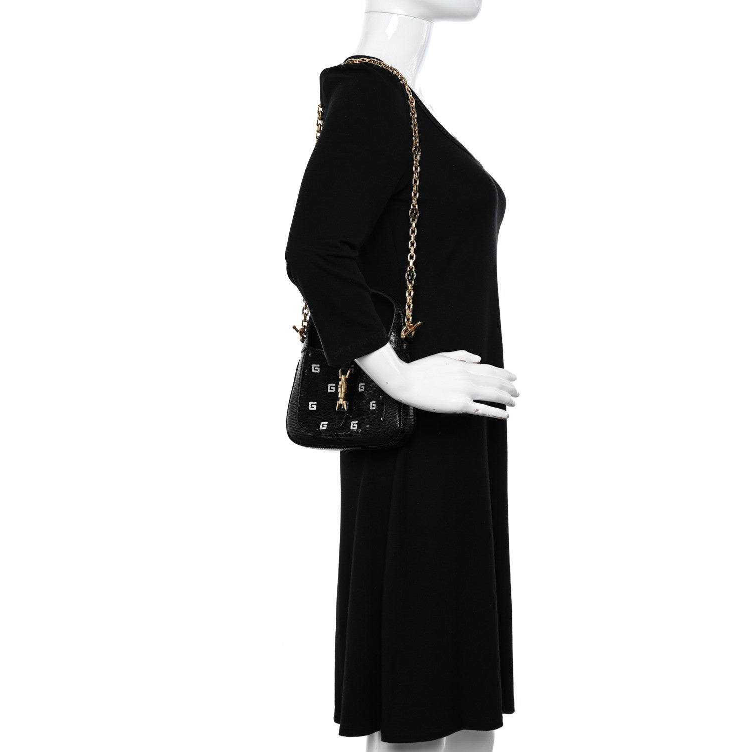 Gucci Lizard Sequin GG Monogram Mini Jackie 1961 Hobo Black White 2 of 12