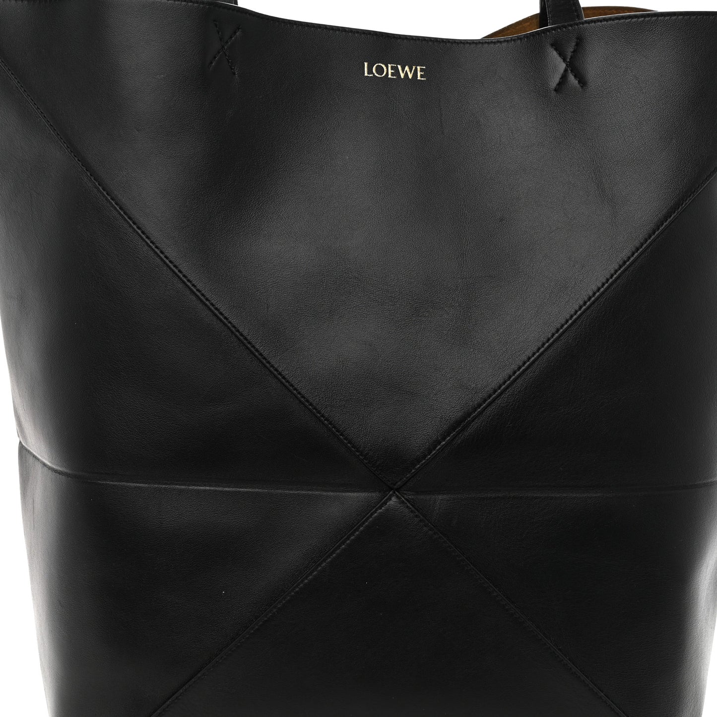 Shiny Calfskin Large Puzzle Fold Tote Black