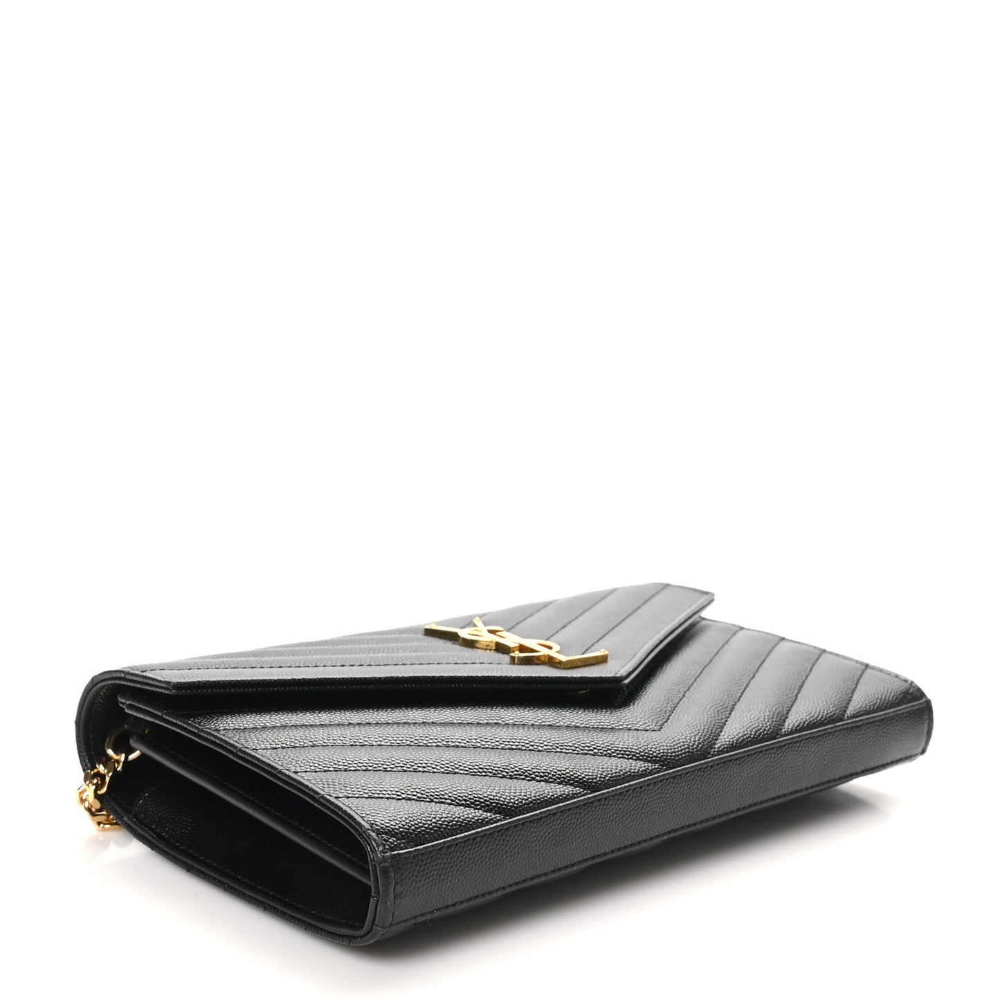 Grain De Poudre Matelasse Chevron Monogram Chain Wallet Black