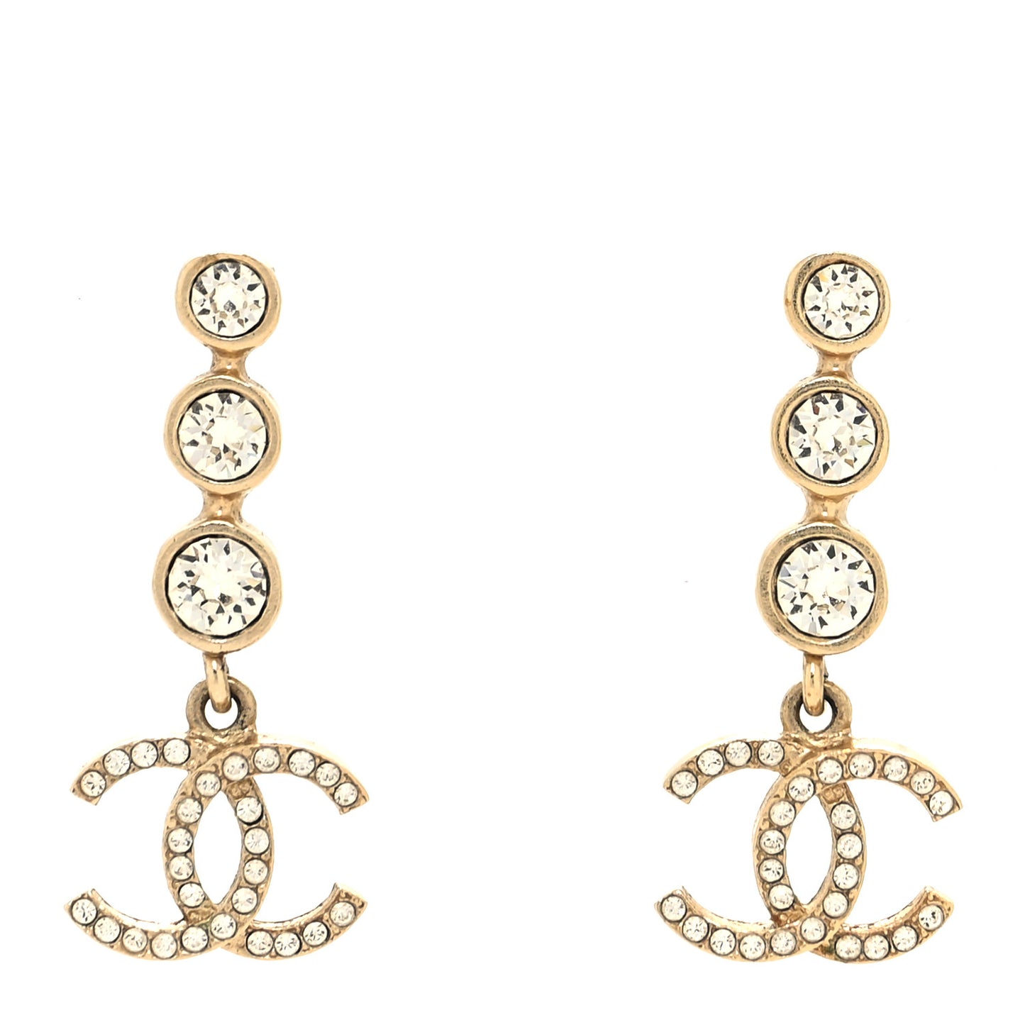Crystal CC Drop Earrings Gold