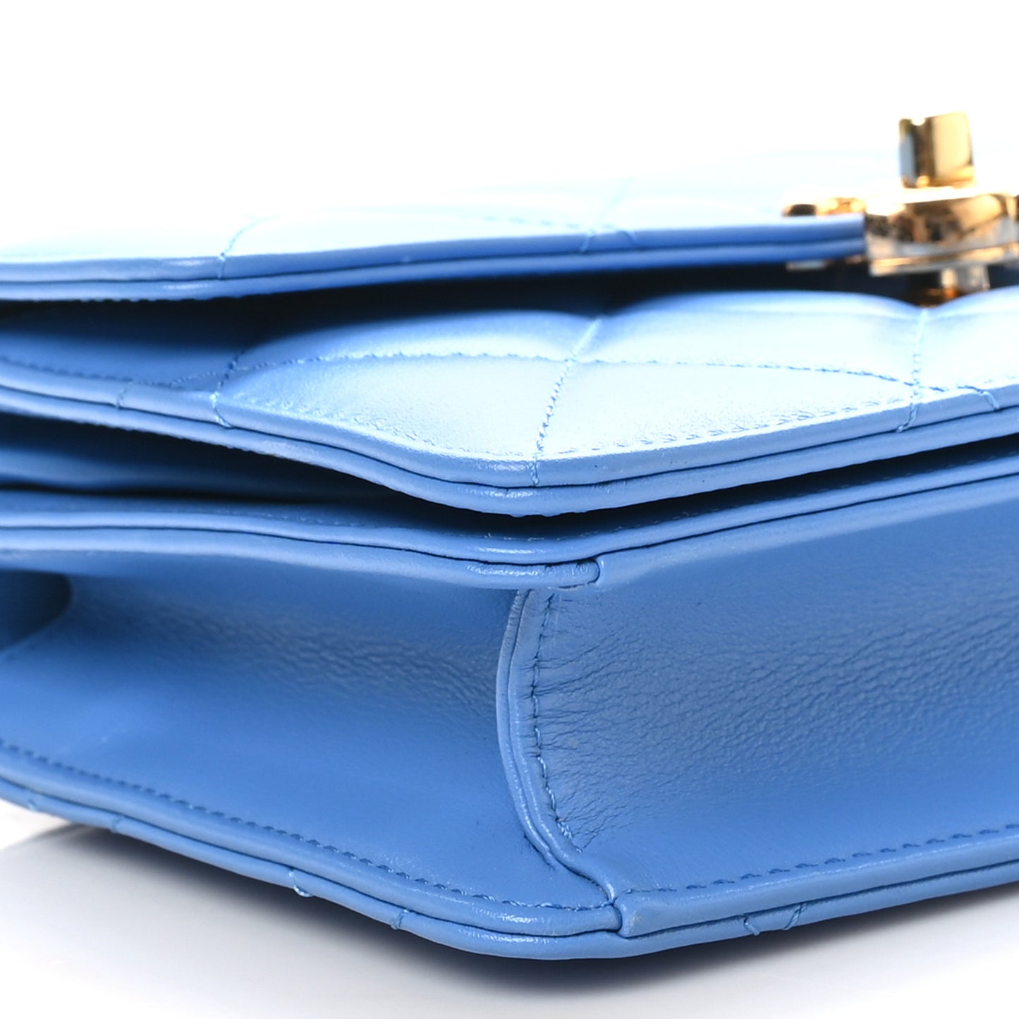 Lambskin Quilted Chain Logo Top Handle Flap Blue