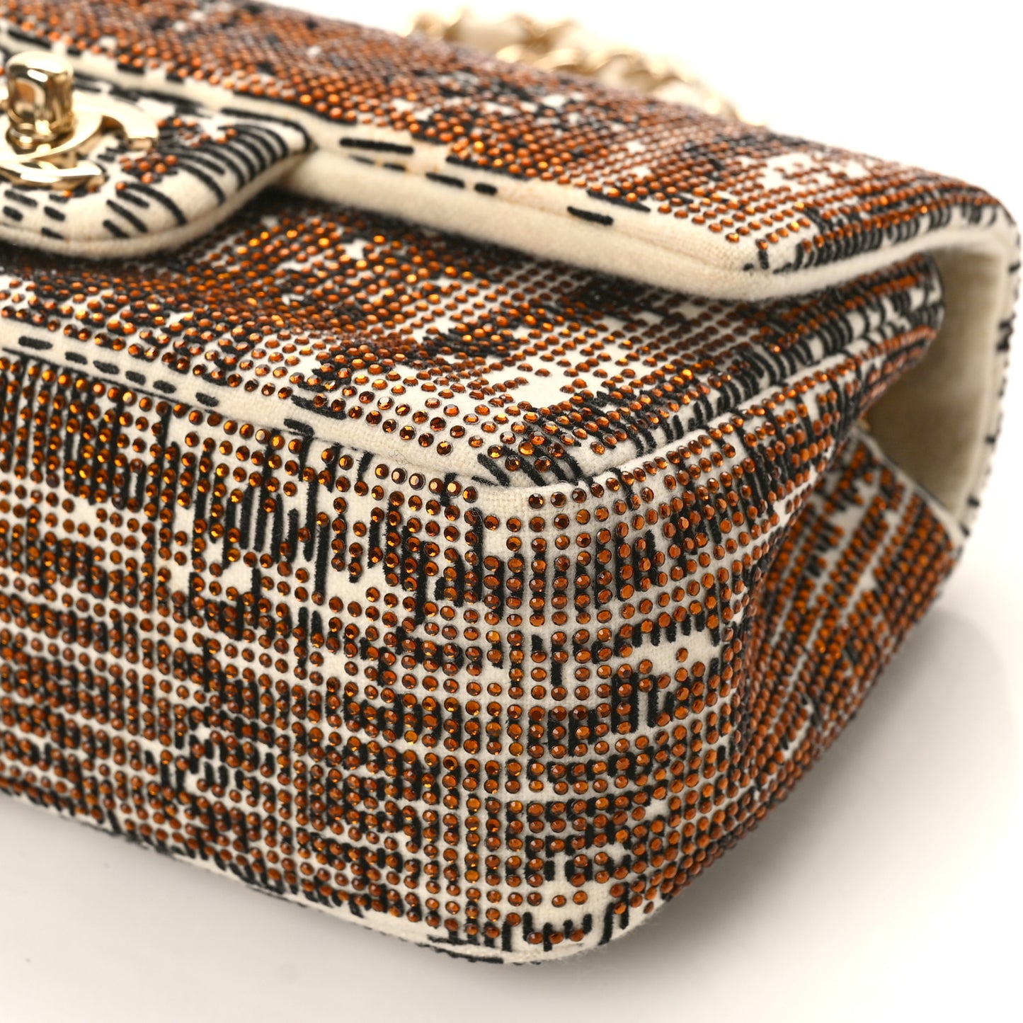 Felt Crystal Mini Rectangular Flap Beige Multicolor