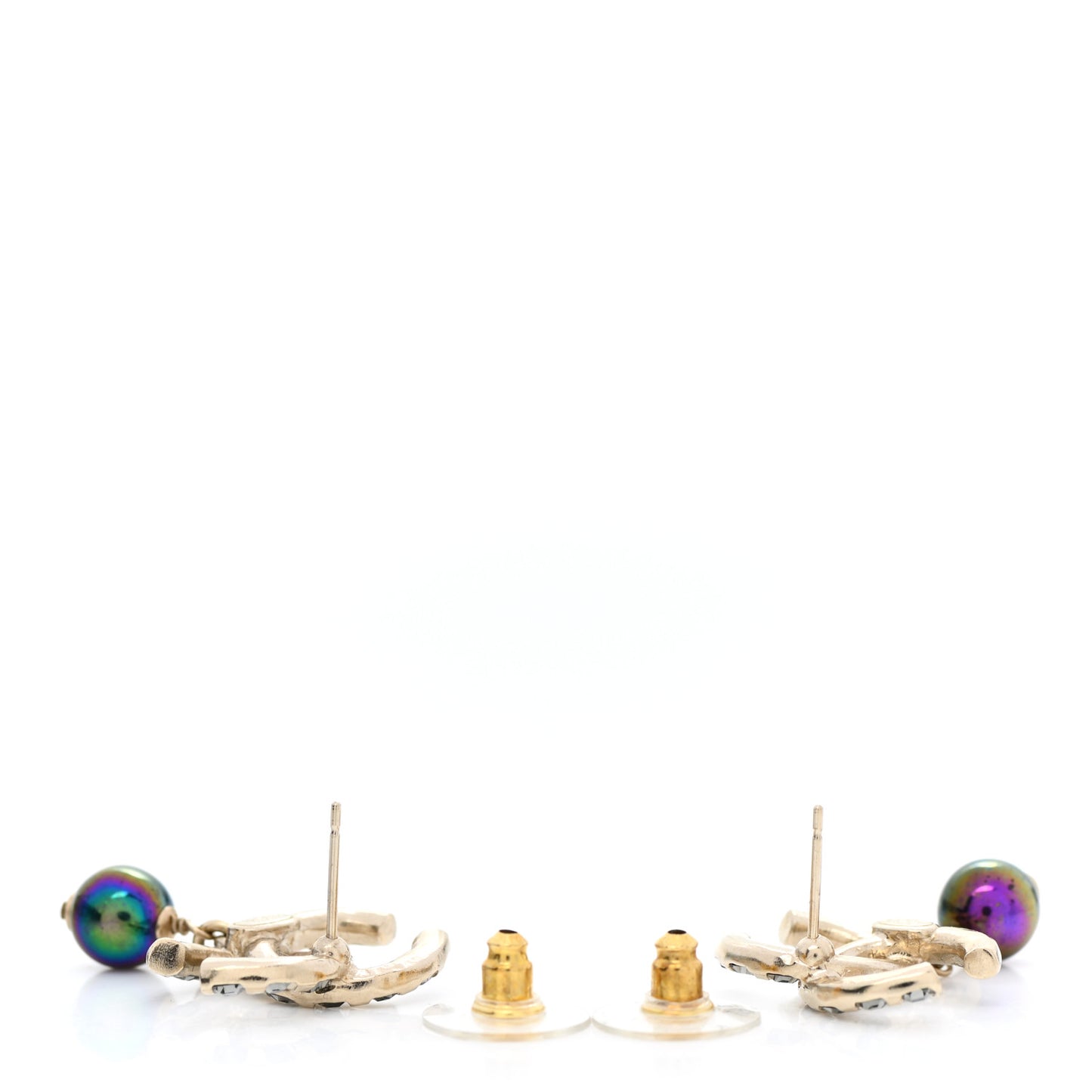 Metal Pearl Crystal CC Drop Earrings Gold Purple Gray